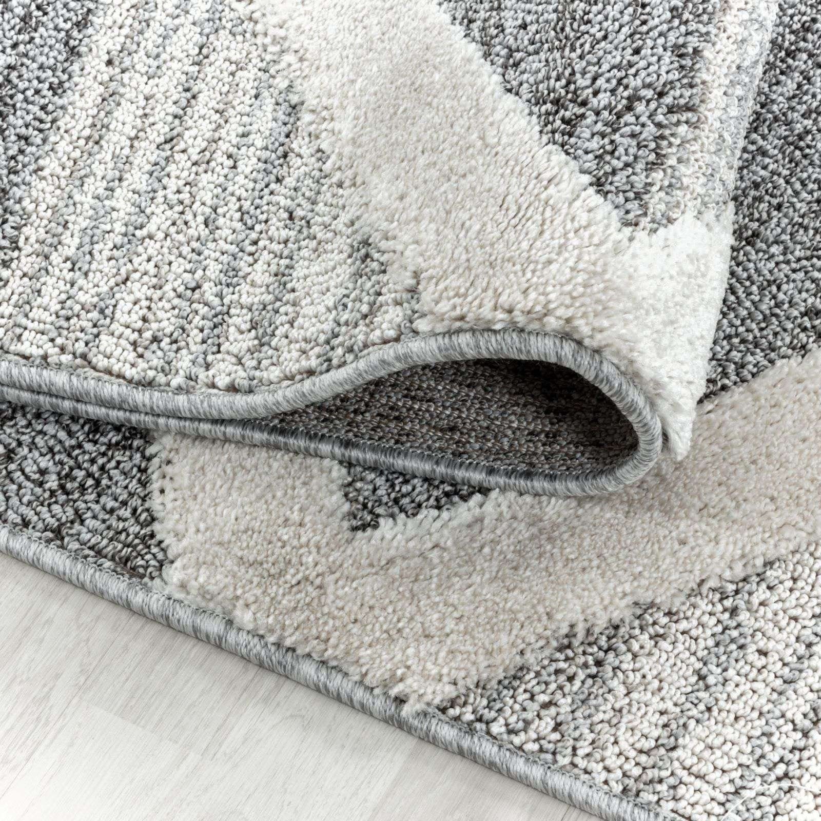 Designteppich Designerteppich Tokio hoch-tief Struktur Rauten weiß-grau, TaraCarpet, rechteckig, Höhe: 20 mm, moderner scandi boho Rauten weiß Wohnzimmer Schlafzimmer Flur 080x150