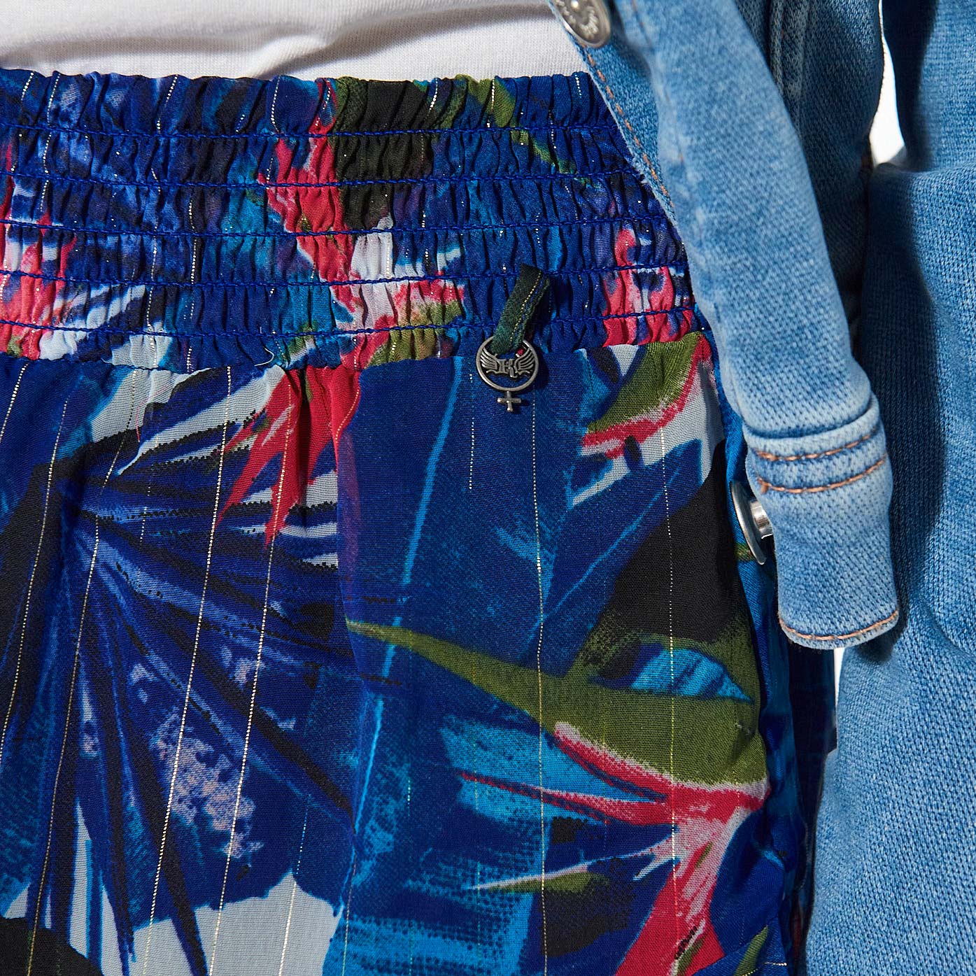 BIGUN  Jupe bleue fleurie en 100% polyester recyclé