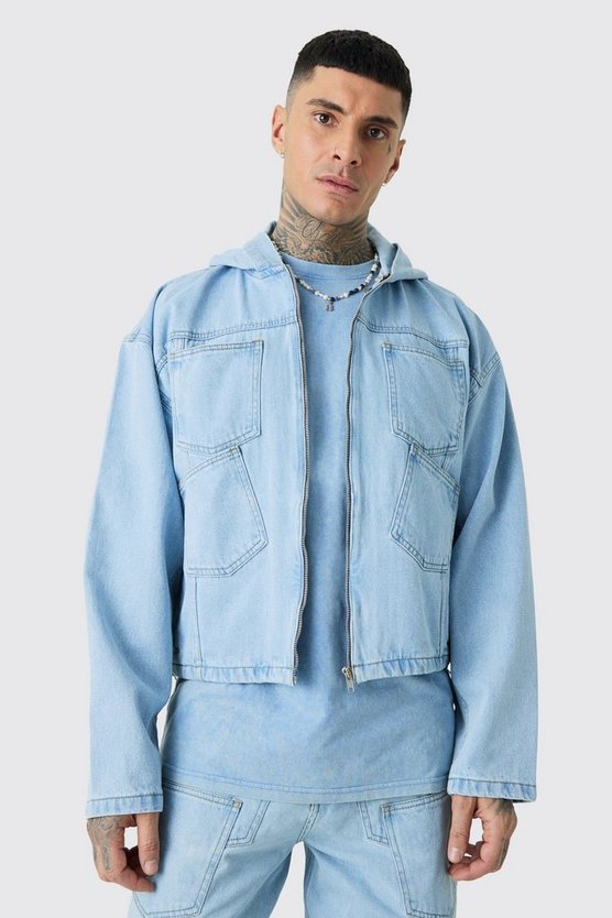 Tall Denim-Hoodie mit Acid-Waschung