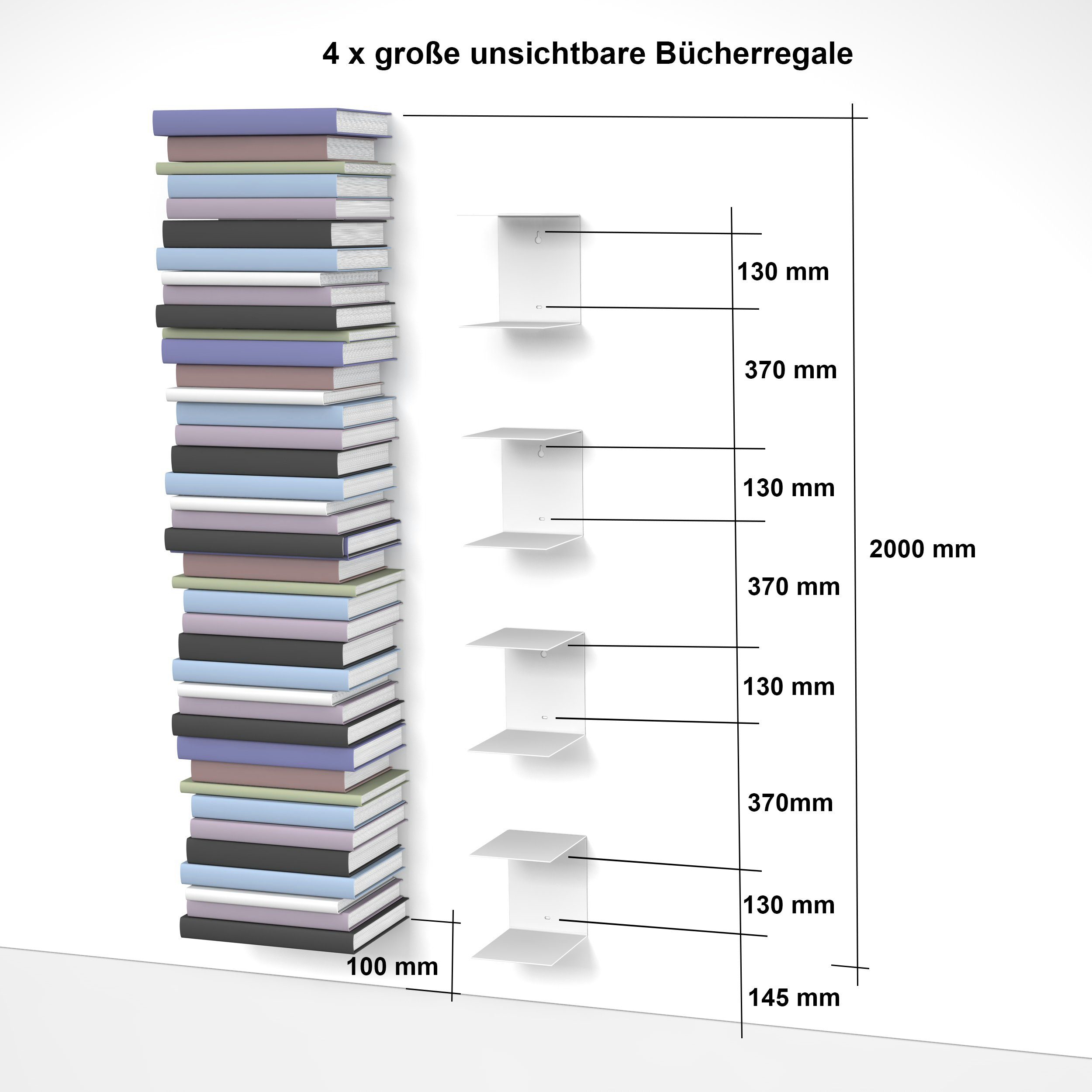 home3000 Bücherregal unsichtbares Bücherregal, 1-tlg., Made in Germany; Breite 16,5cm; Matt; 4 verschiedene Varianten;