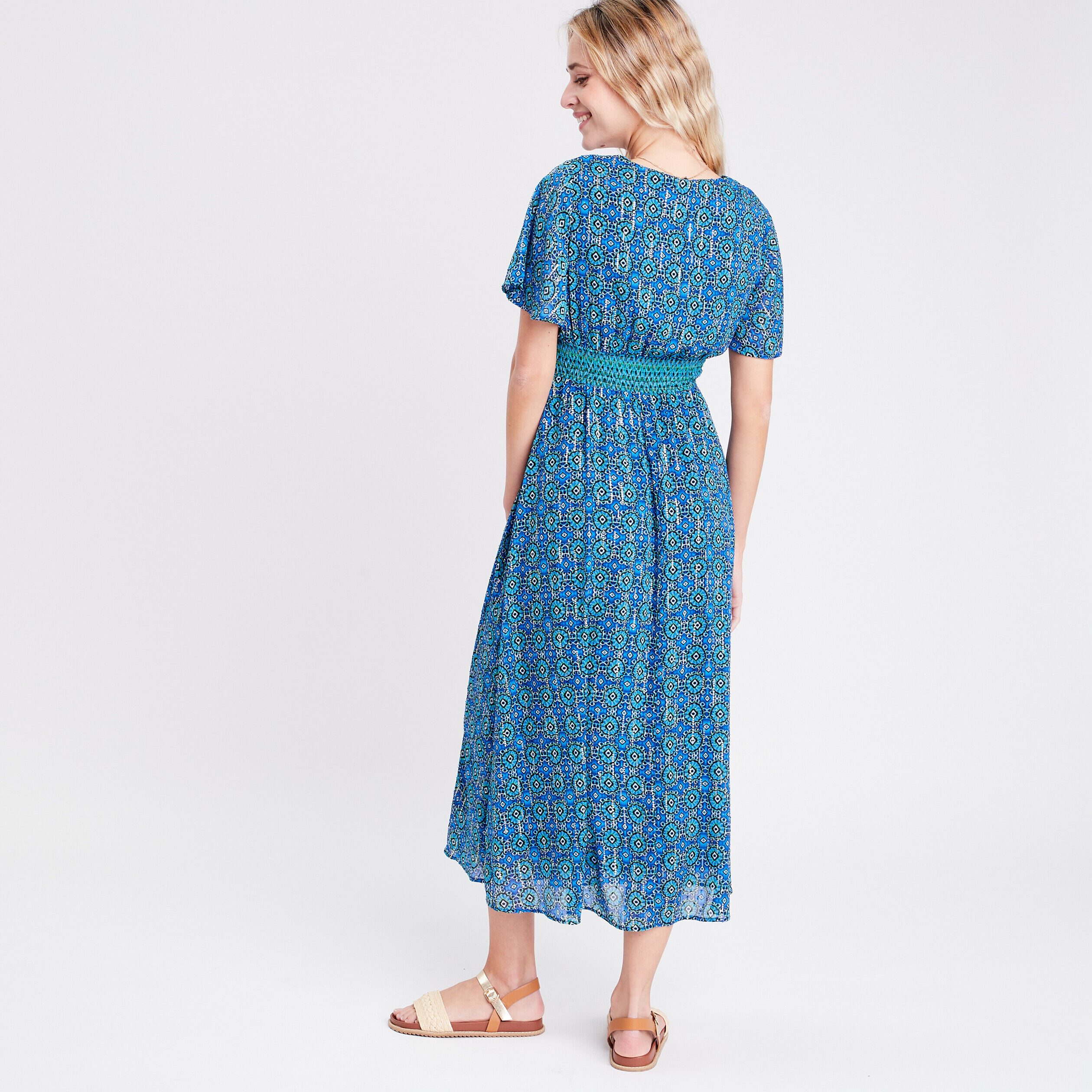 Robe évasée avec manches courtes bleu femme | Cache Cache