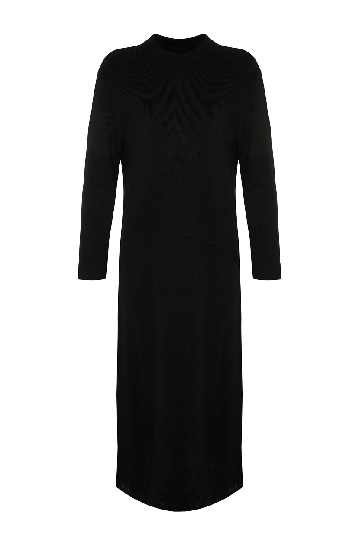 Trendyol Modest  Schwarzes Strickkleid mit Ziernähten TCTAW24EB00000