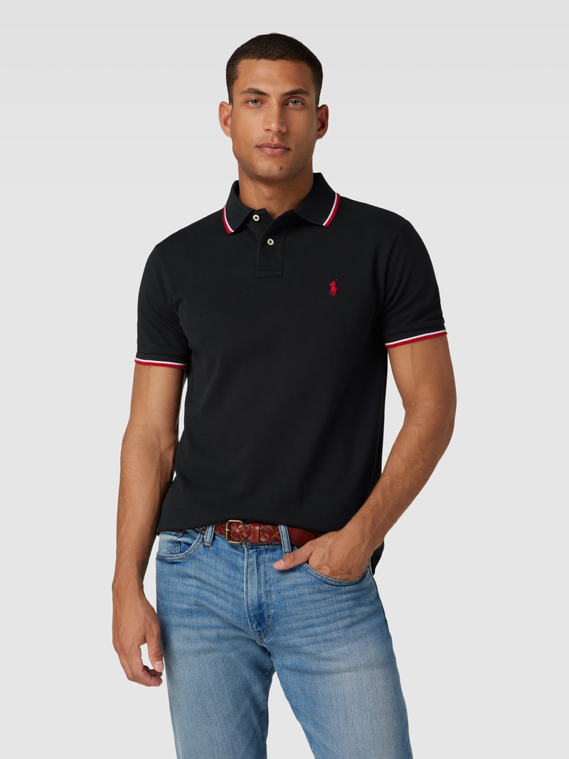 Poloshirt mit Kontraststreifen in schwarz
