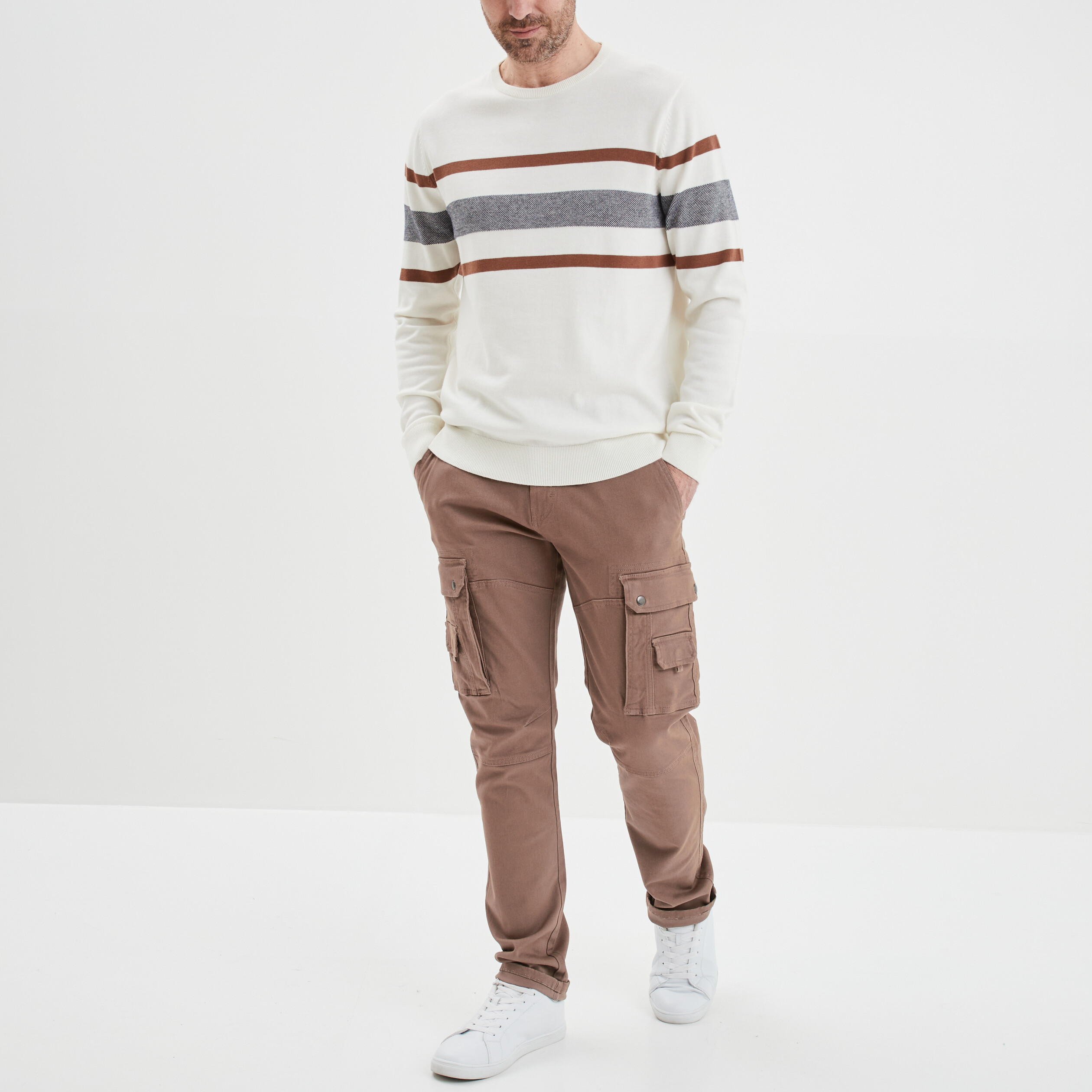 Pantalon cargo regular ceinturé marron homme | La Halle