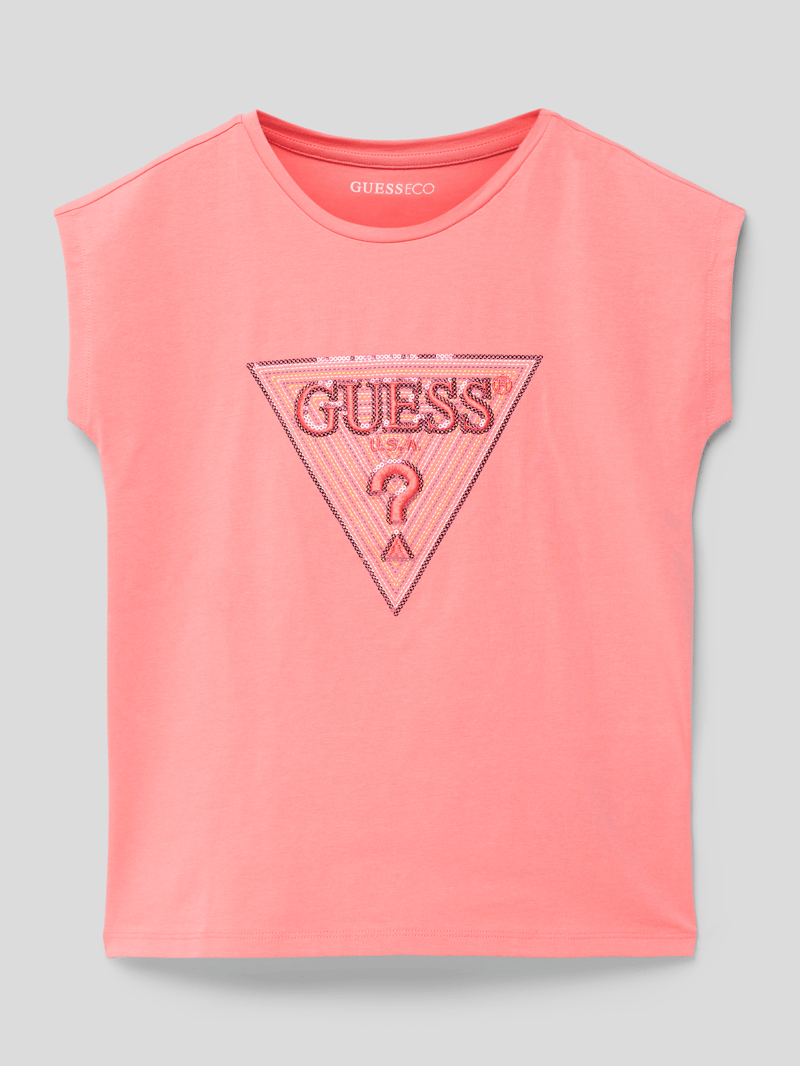 T-Shirt mit Paillettenbesatz in pink