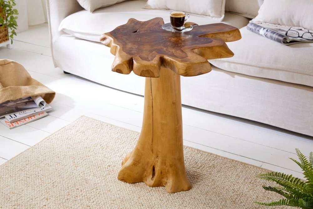 riess-ambiente Beistelltisch ROOT 53cm natur, Nachttisch · Massivholz · Hocker · mit Jahresringen · Teakholz