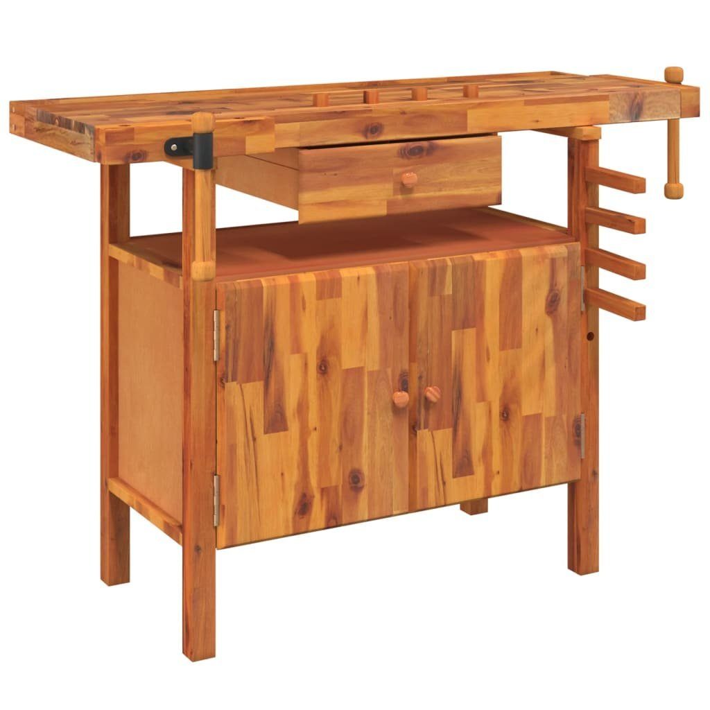 vidaXL Werkbank Werkbank mit Schubladen Schraubstöcken 124x52x83 cm Akazienholz, (1-tlg)