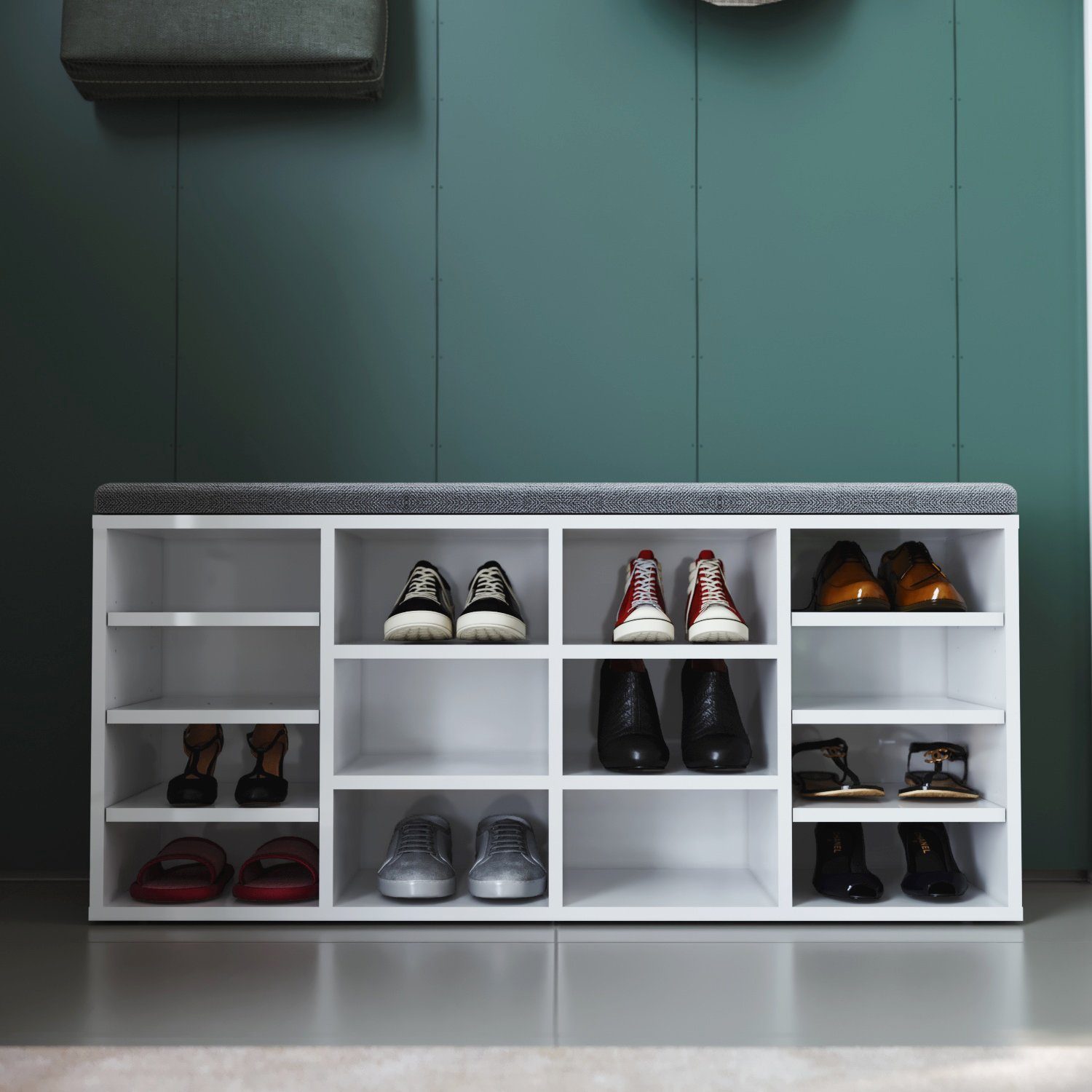 SONNI Schuhtruhe Schuhschrank mit sitzbank Weiß 103.5x30x48cm Schließfach