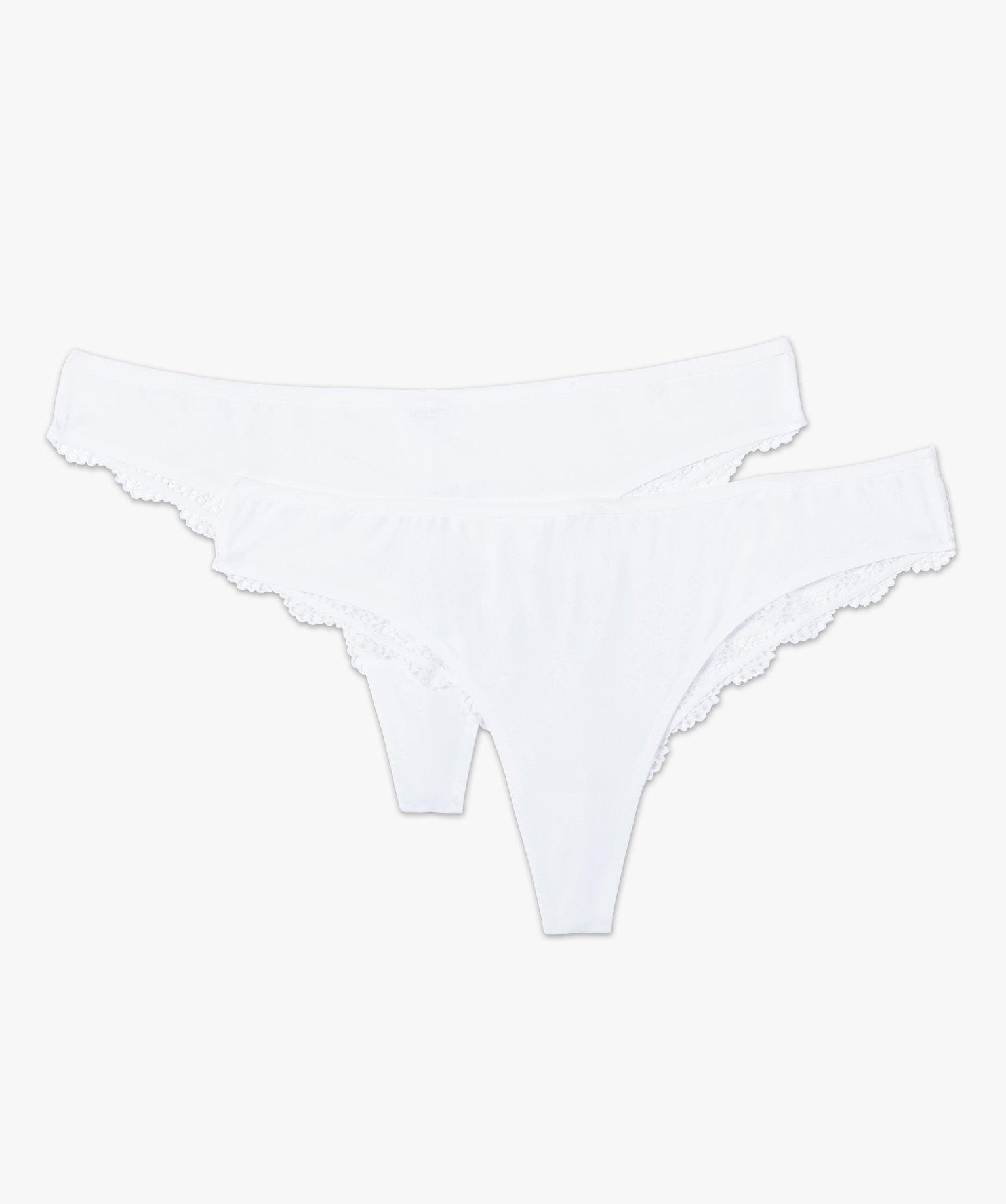 Tanga sans coutures en microfibre et dentelle femme (lot de 2) blanc | GEMO