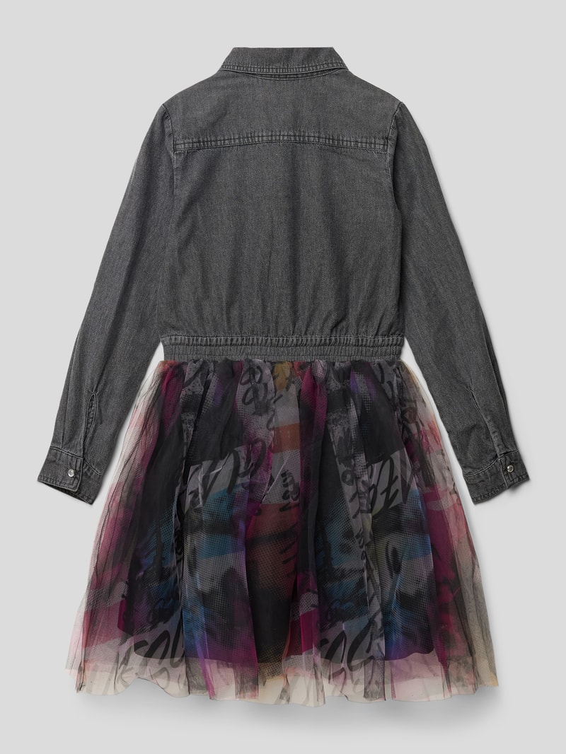 Jeanskleid mit Rockteil aus Tüll in schwarz