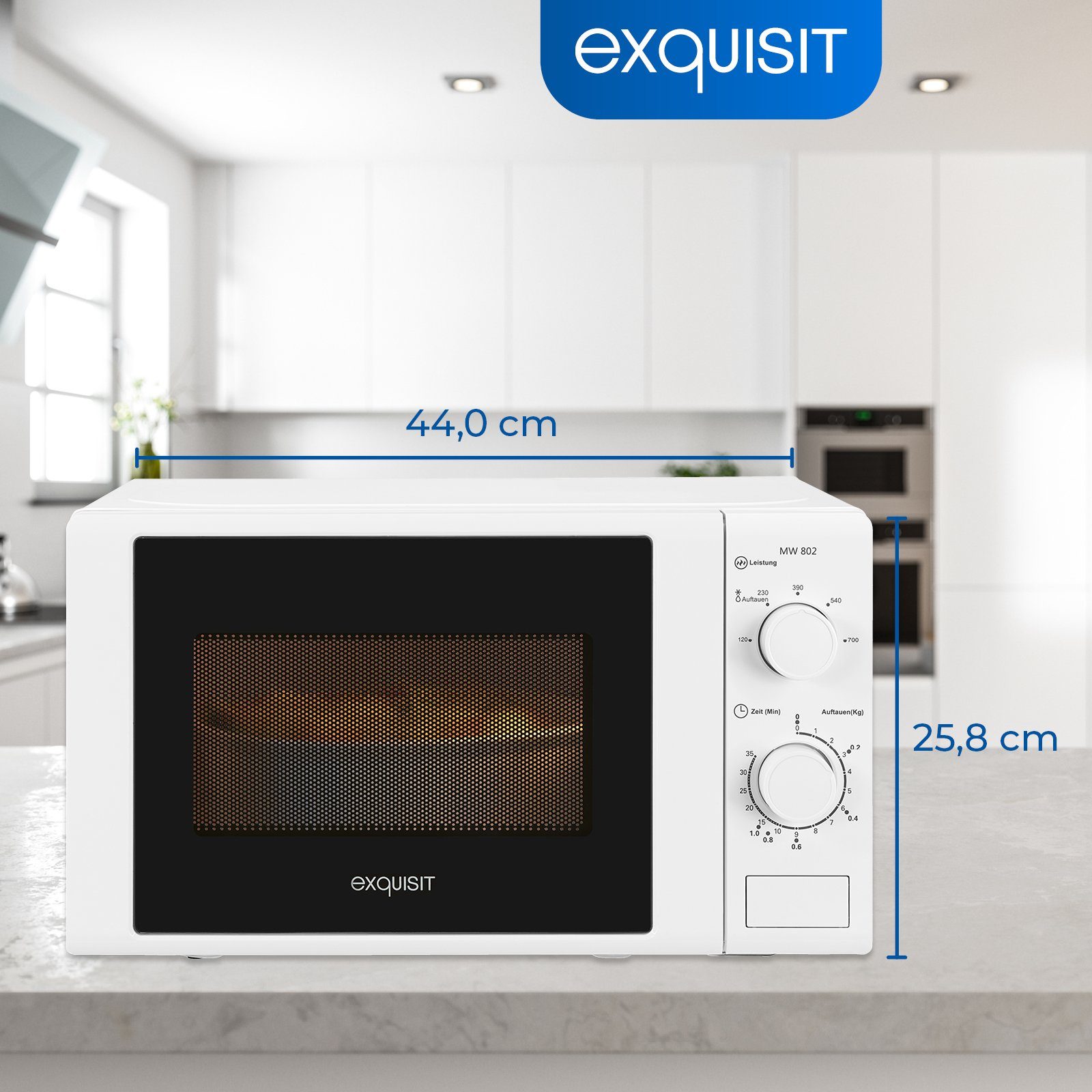 exquisit Mikrowelle MW 802, Mikrowelle, 20,00 l, kompakte Mikrowelle, platzsparend, inkl. Timer, einfach zu bedienen