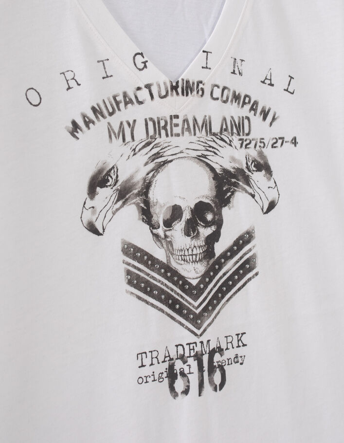 Tee-shirt blanc cassé visuel tête de mort Femme