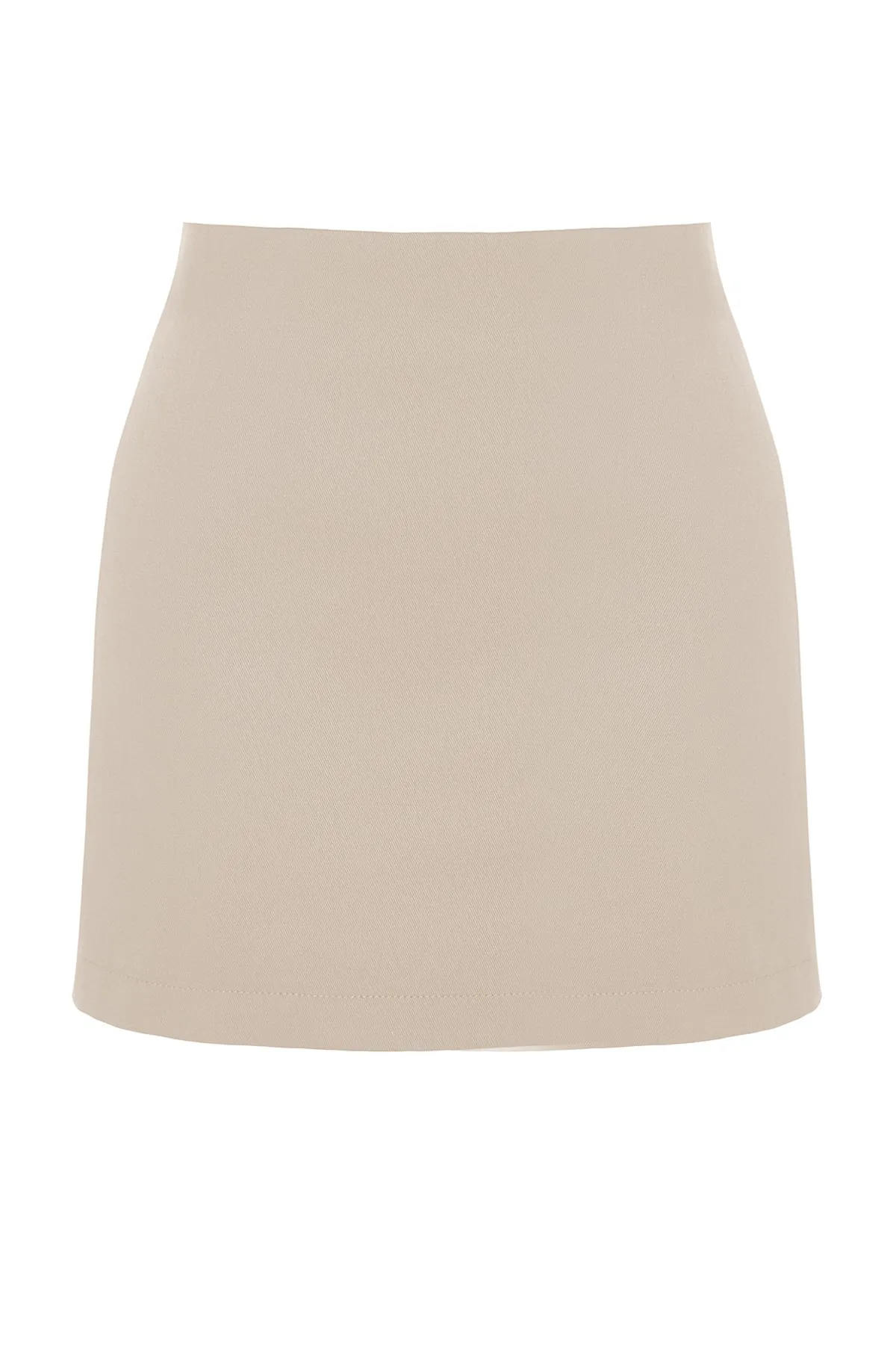 Trendyol Collection  Beigefarbener Basic-Webrock in A-Linie mit hoher Taille und Minilänge TWOSS22ET0136