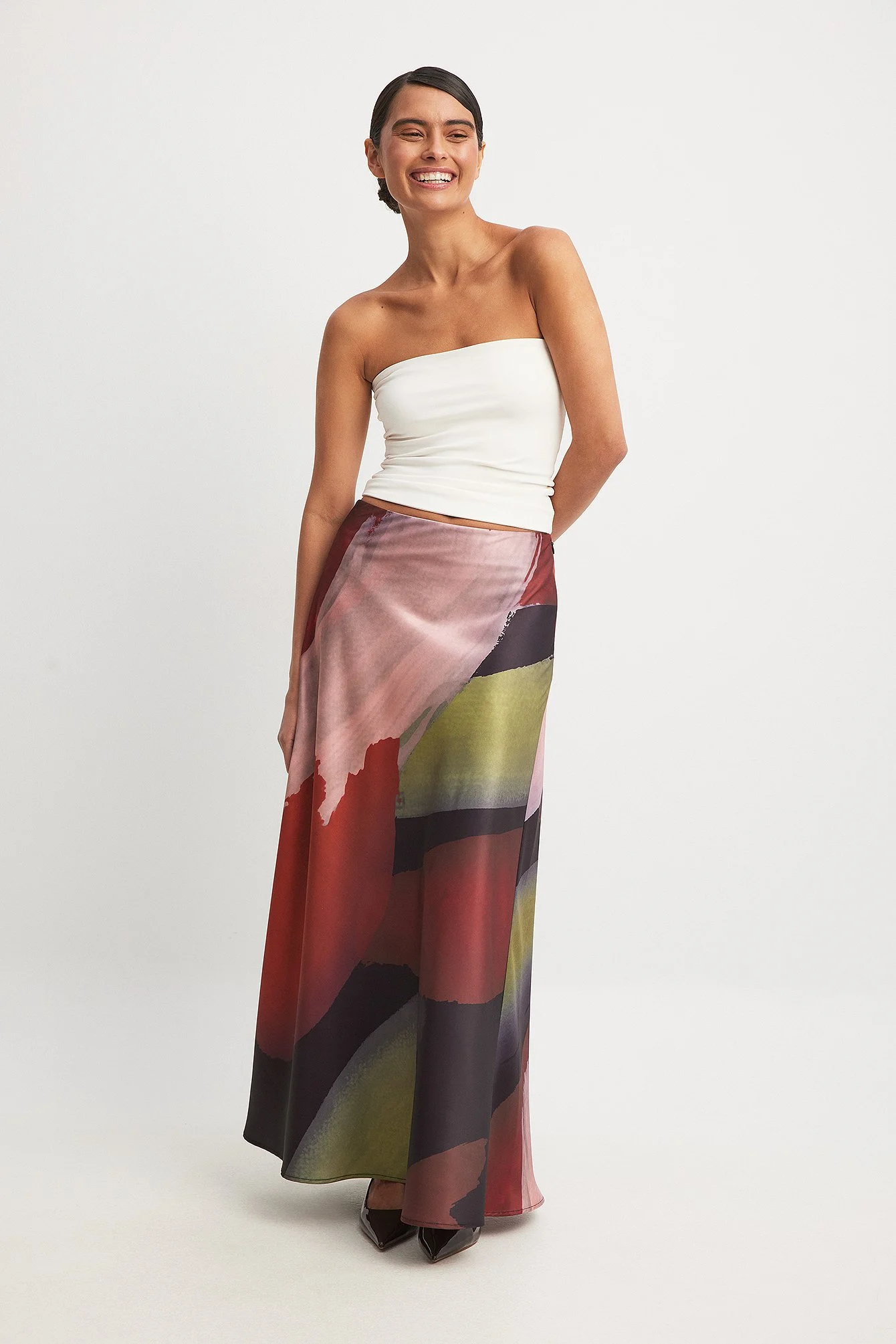 Maxirock aus Satin mit mittelhoher Taille