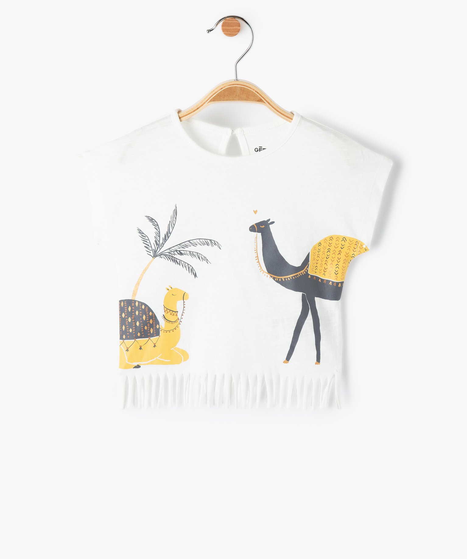 Tee-shirt bébé fille à franges et manches courtes beige clair | GEMO