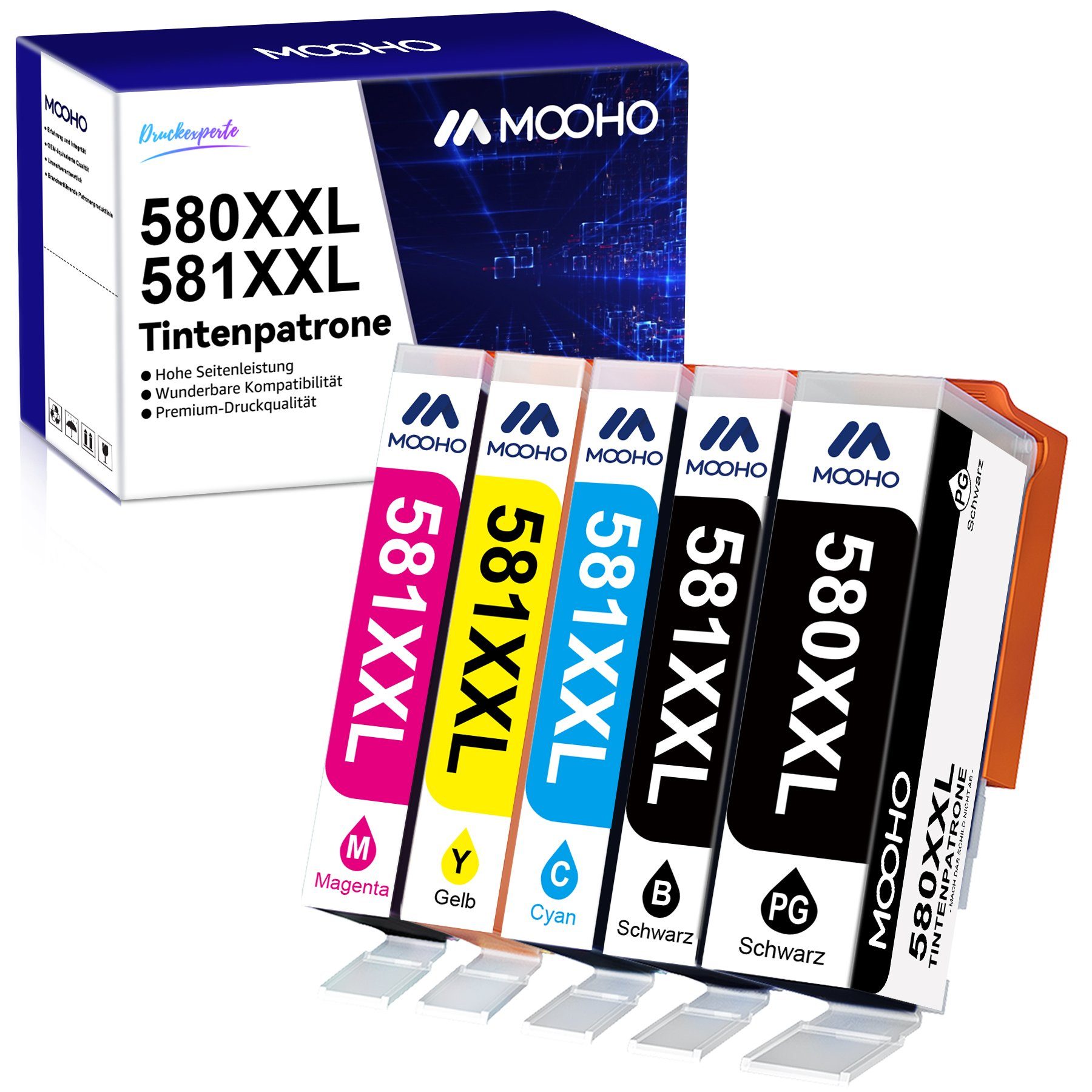 MOOHO 580XL für Canon PGI-580XL CLI-581XL Multipack 5/10/15 PACK Tintenpatrone (für Canon PIXMA TR8550 TS6350 TS8350 TS6150 TS8150 TS6250 TS9550)