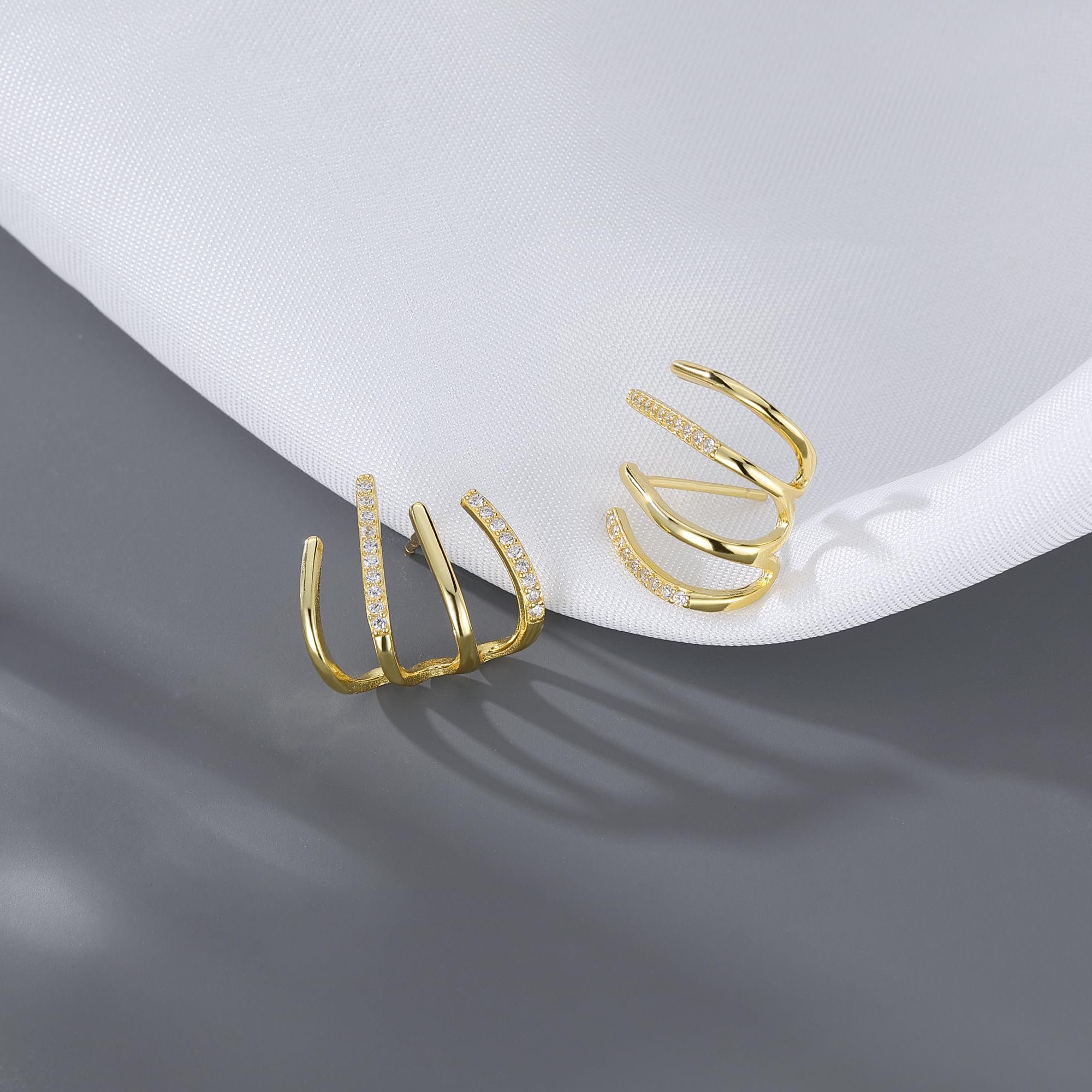 POCHUMIDUU Paar Ohrhänger Ohrstecker für Frauen Mädchen Crawler Ohrringe Wrap Piercing Ohrringe (2-tlg., Silberne Nadel + galvanisiertes Kupfer), Verstellbare Vier-Klauen-Ohrstecker