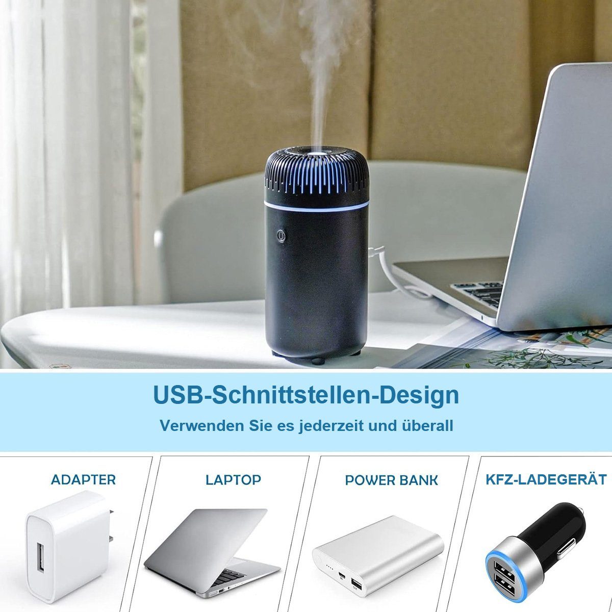 götäzer Diffuser Autodiffusor -Luftbefeuchter Aromatherapie ätherischer Öldispergierer, USB -Ladung, cool, mini tragbar, für Autos und Familienbüros geeignet
