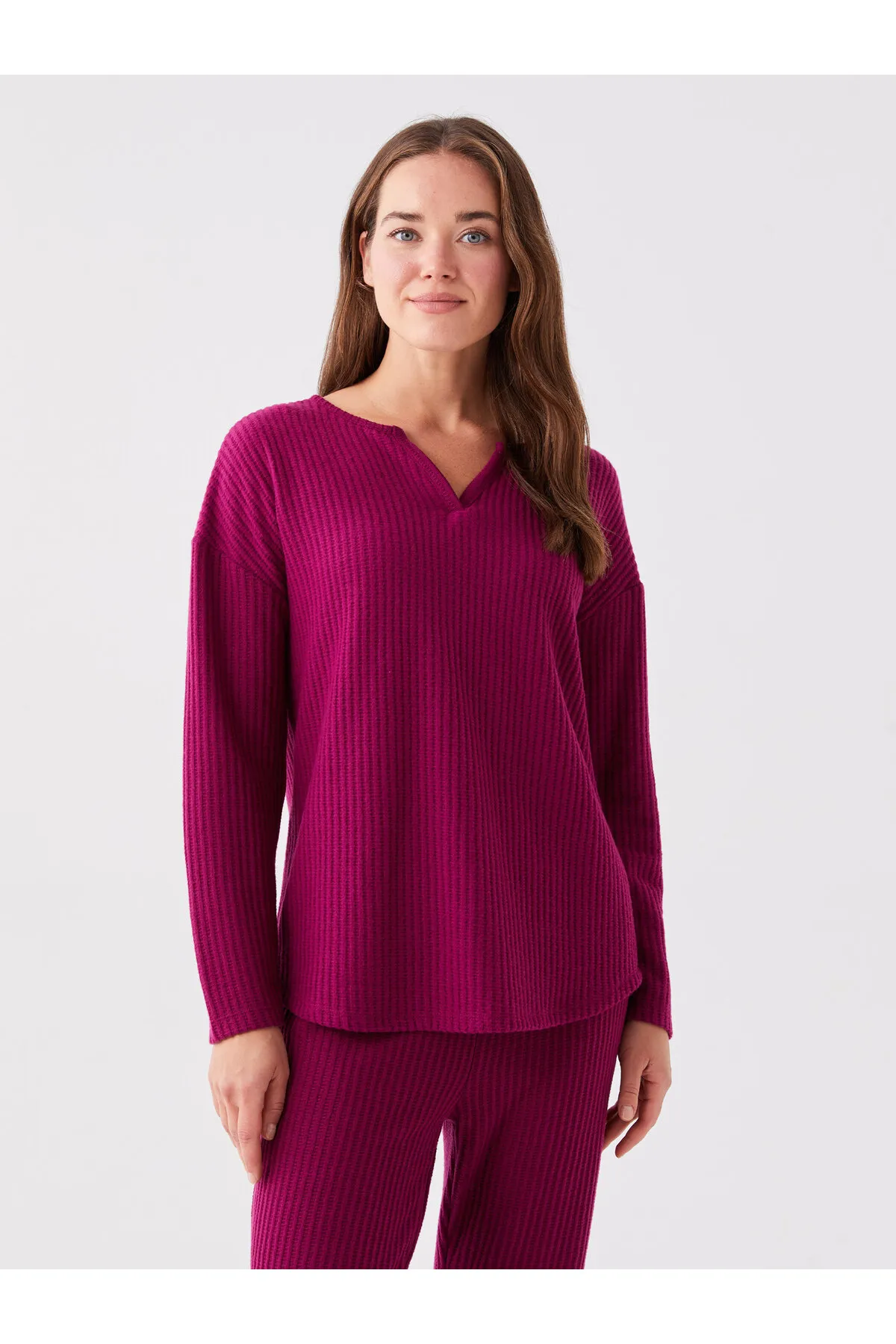 LC Waikiki  Damen-Pyjama-Set mit lockerem Kragen, einfarbig, langärmelig