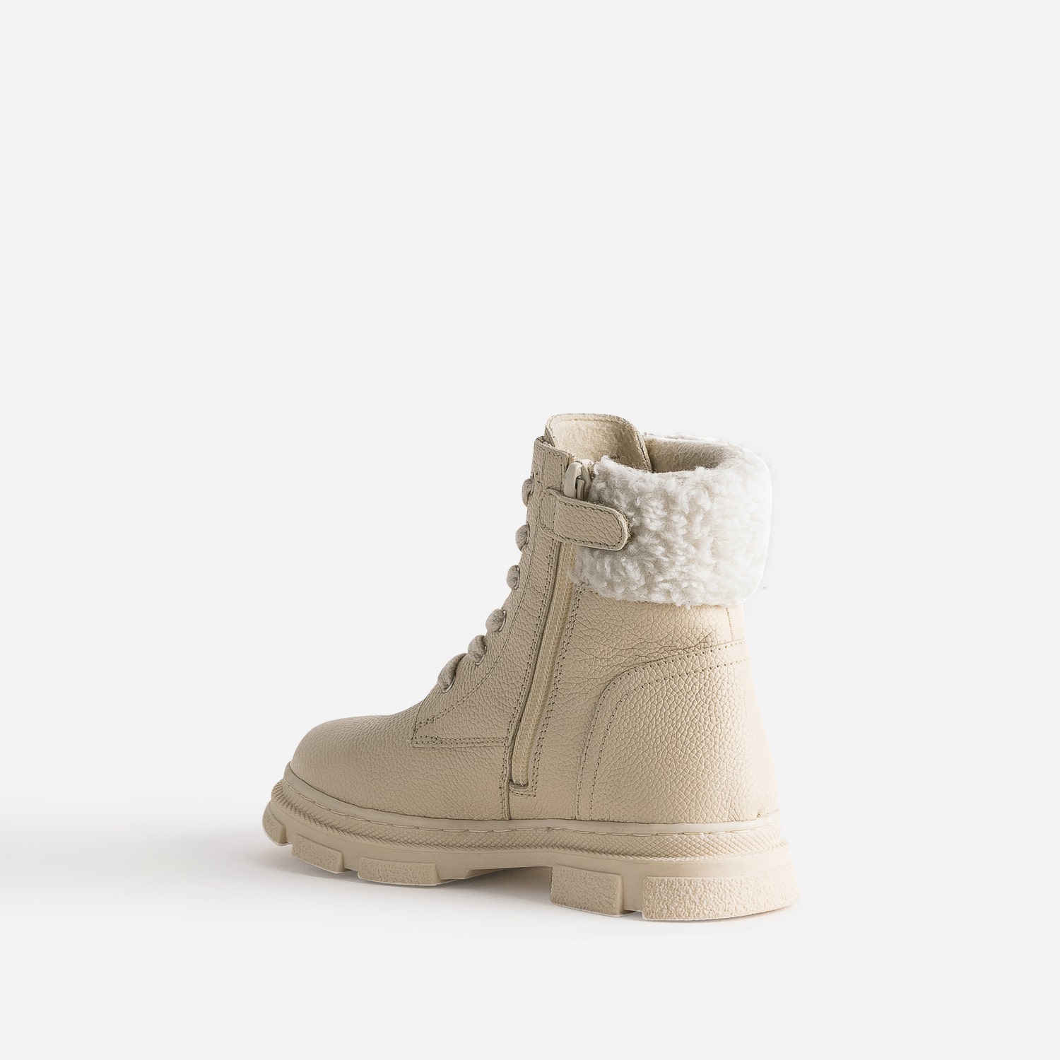 Boots éco-conçu à lacet BUGGY beige en cuir fourré