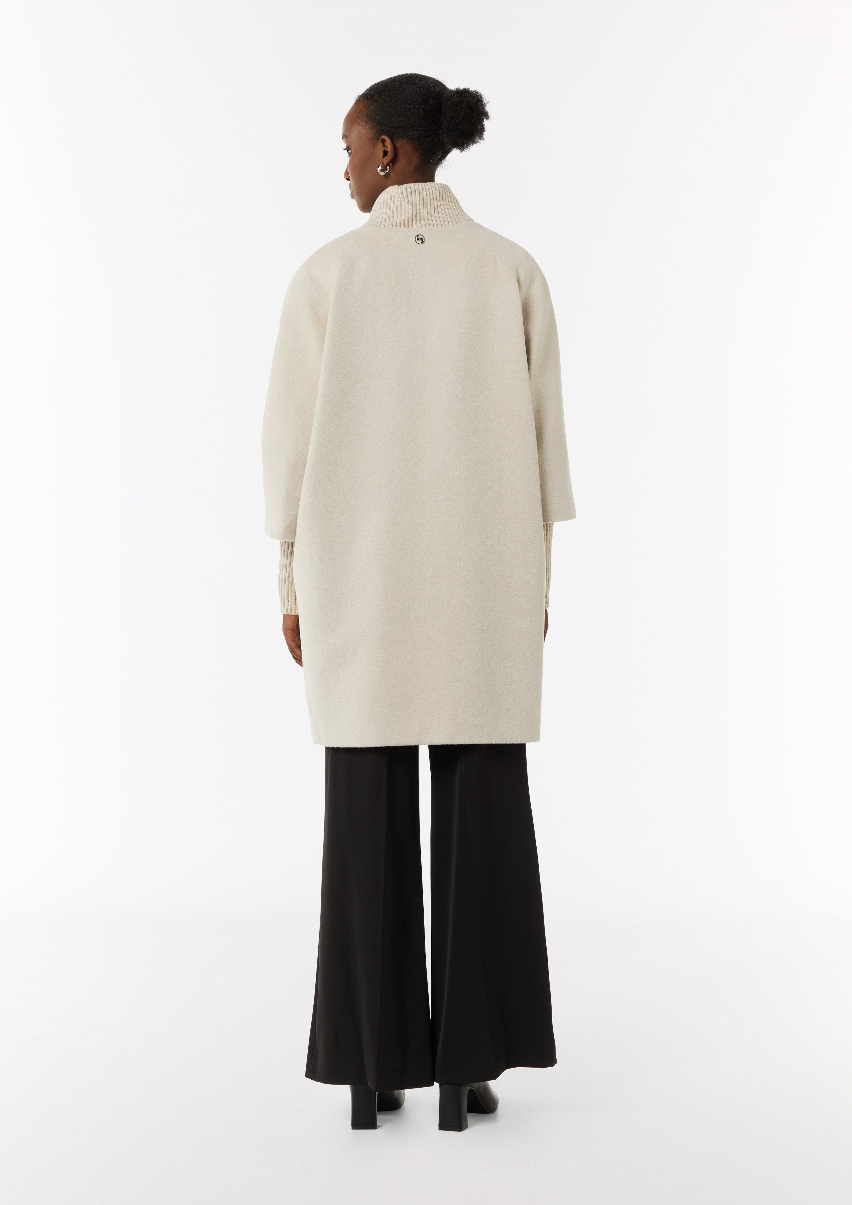 Wollmix-Cape mit gestricktem Kragen - beige