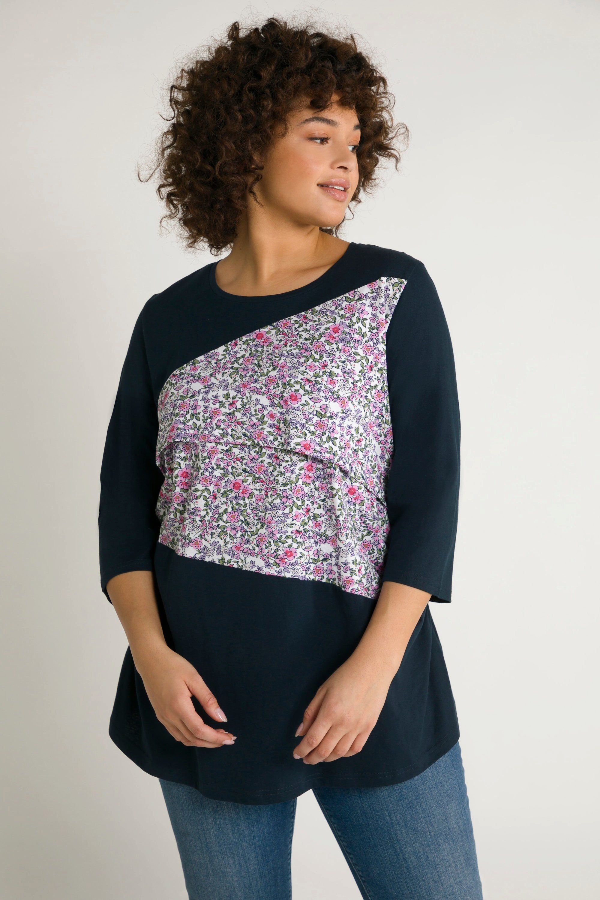 Ulla Popken Umstandsshirt Bellieva-Shirt Stillfunktion A-Linie Blumen