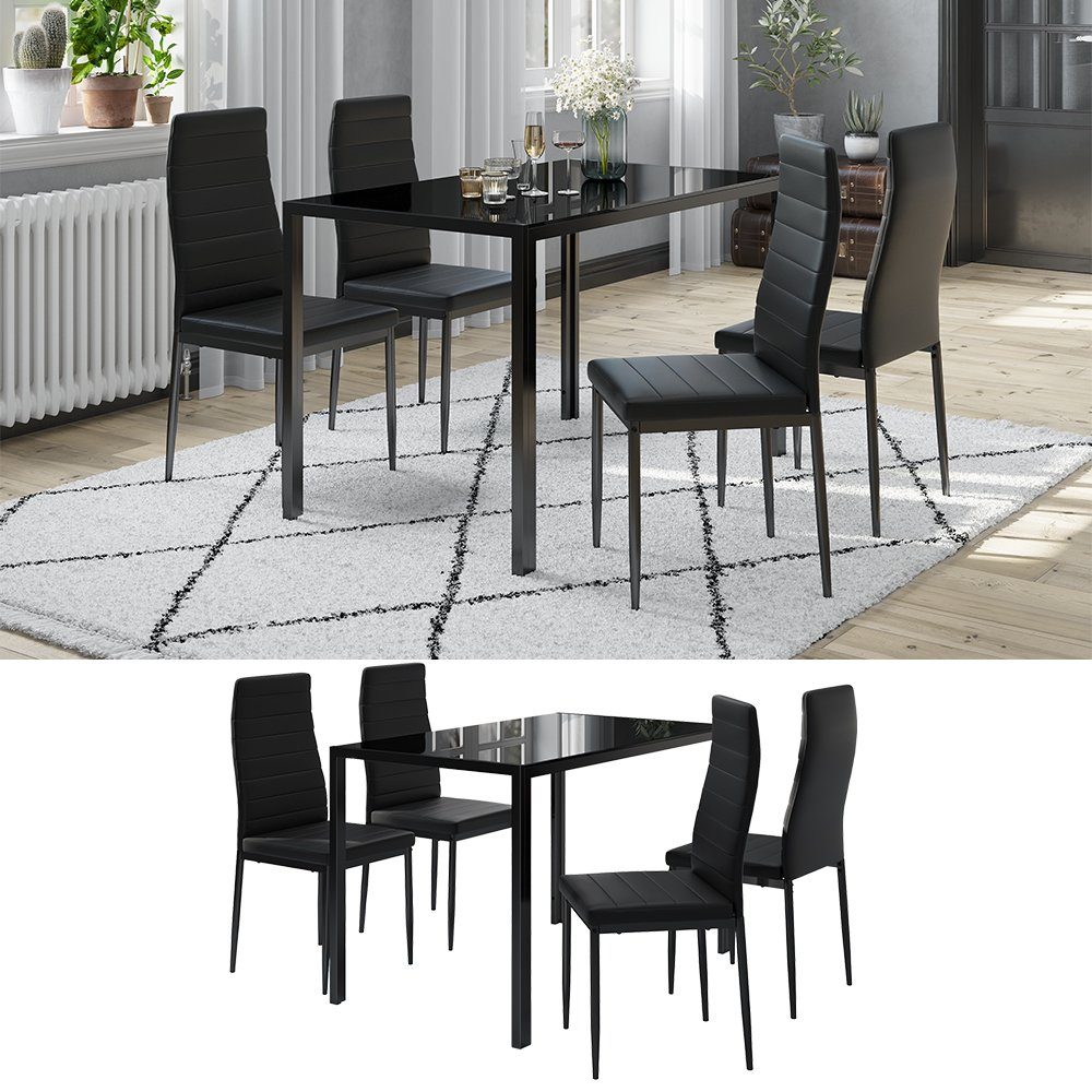 Vicco Esstisch Essgruppe GRAND METALL Schwarz mit 4 Stühlen