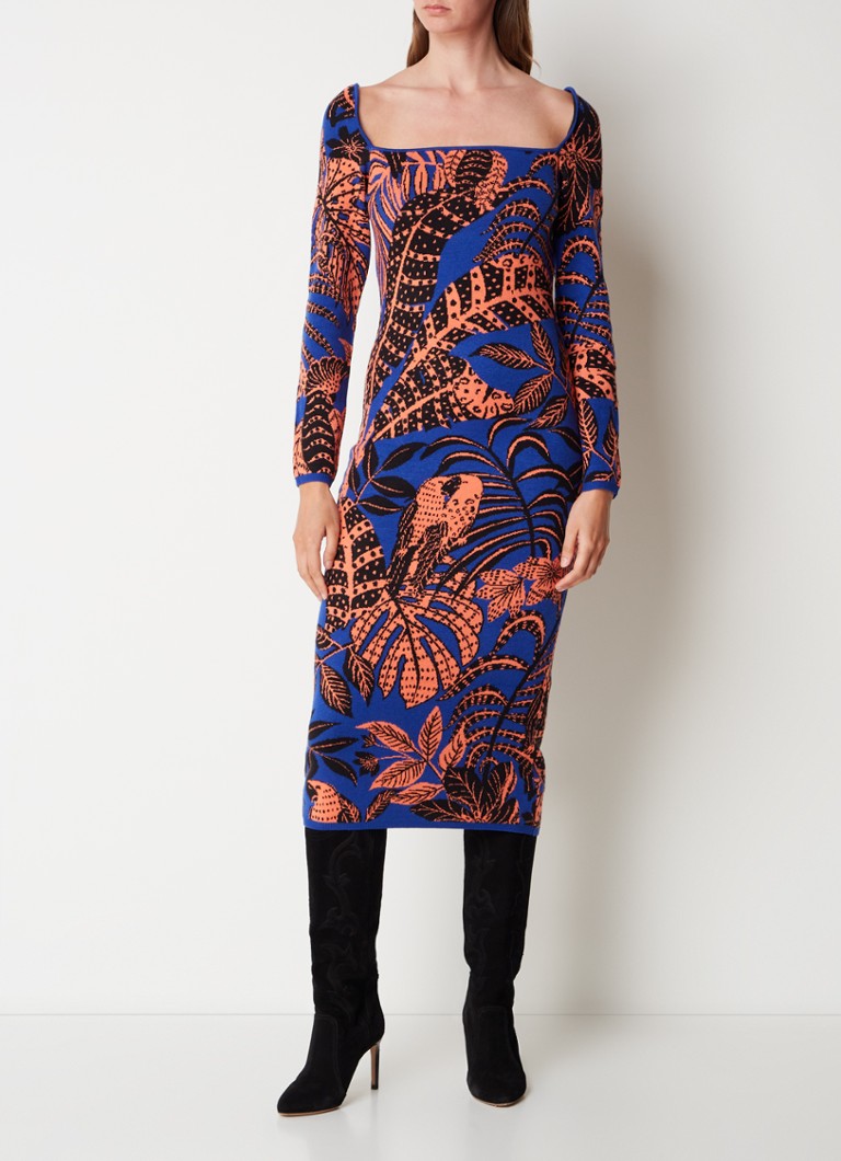 Vestido midi de punto fino con estampado de hojas de Farm Rio Tropical