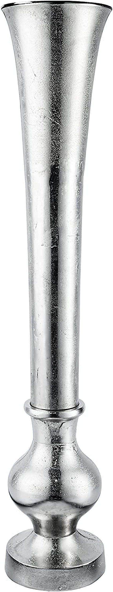 MichaelNoll Dekovase Vase Blumenvase Gefäß Pokalvase Dekovase Bodenvase Aluminium Silber Groß - für Kunstblumen und Pampasgras - S 69,5 cm M 80 cm L 99 cm