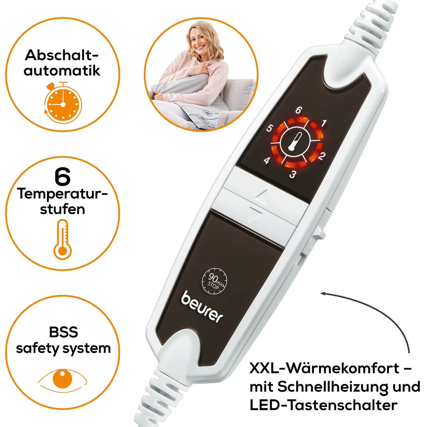 Beurer XXL Heizkissen HK 125 Cosy Grey-Flauschiges XXL Heizkissen mit abnehmbaren Bezug & 6 Wärmestufen