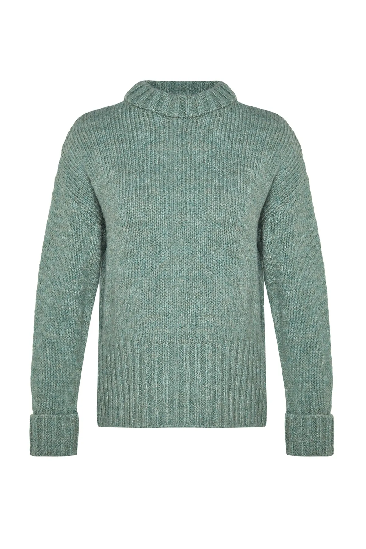 Trendyol Collection  Mintgrüner, weicher, strukturierter, dicker Strickpullover mit Rundhalsausschnitt TWOAW24KZ00281