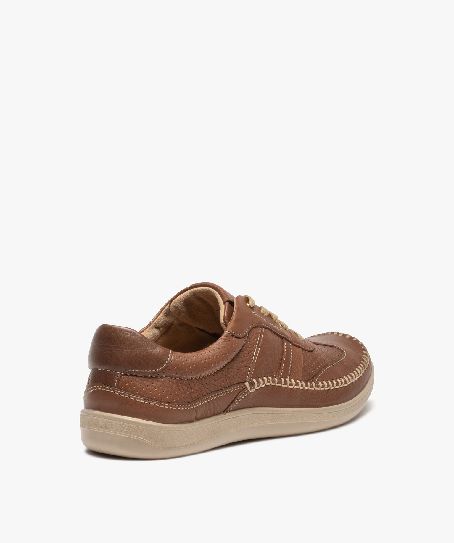 Derbies homme confort dessus cuir souple couture mocassin camel | GEMO
