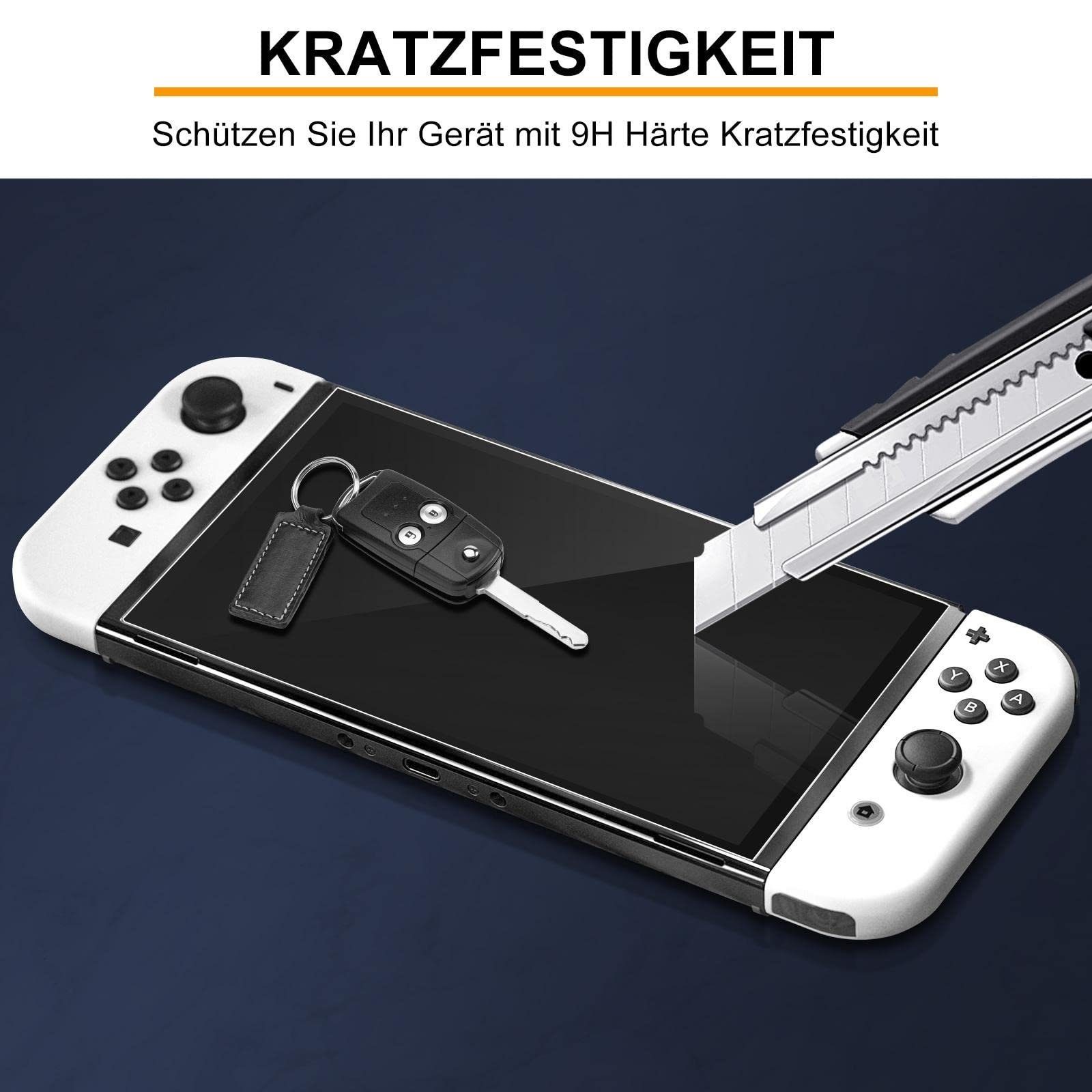 Mutoy Panzerglas für Switch OLED, Displayschutz Schutzfolie Zubehör Nintendo (Kompatibel mit Nintendo Switch OLED,9H Härte 2.5D [Hohe Auflösung][Anti-Bläschen][Anti-Kratzen)