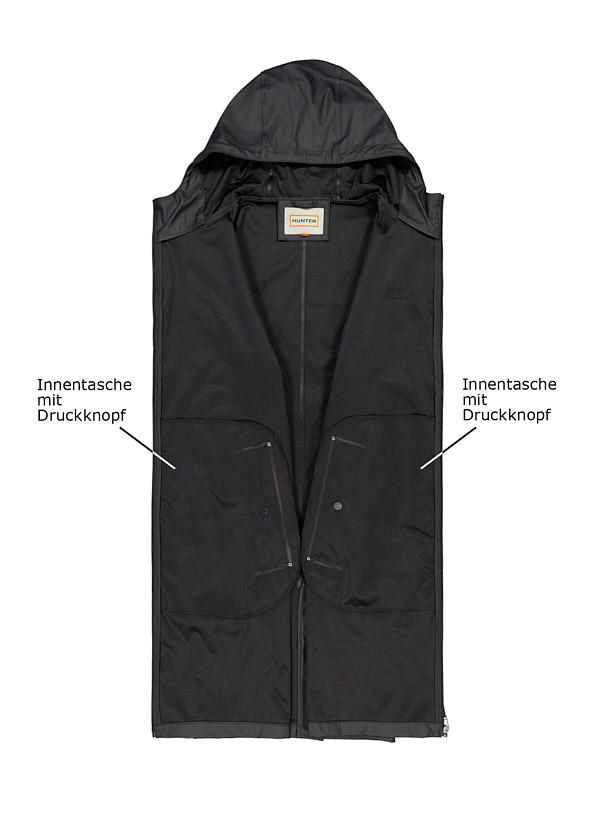 HUNTER, Regenmantel, PU wasserresistent, schwarz