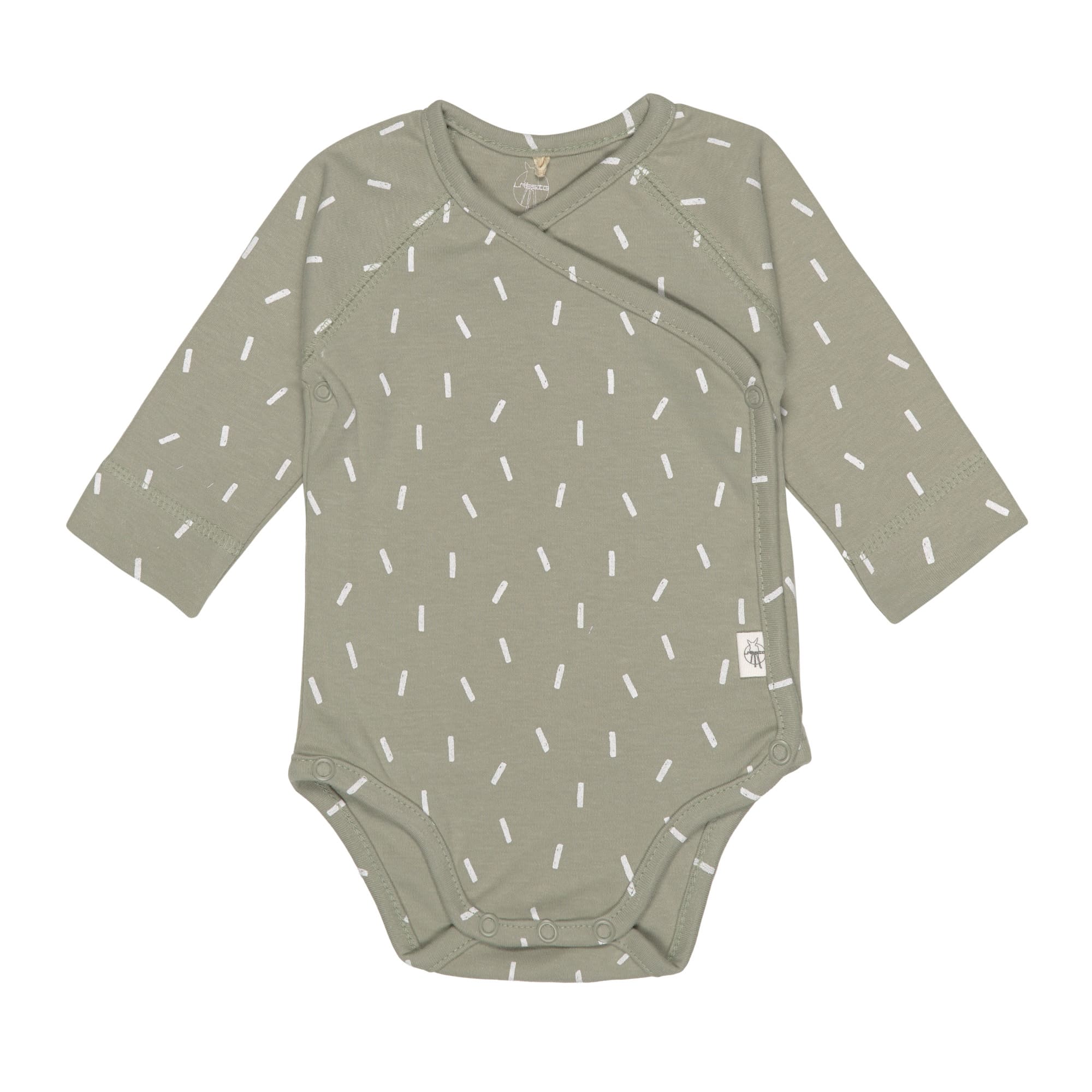 Baby Wickelbody langarm - Bio Baumwolle, Striche, Oliv
