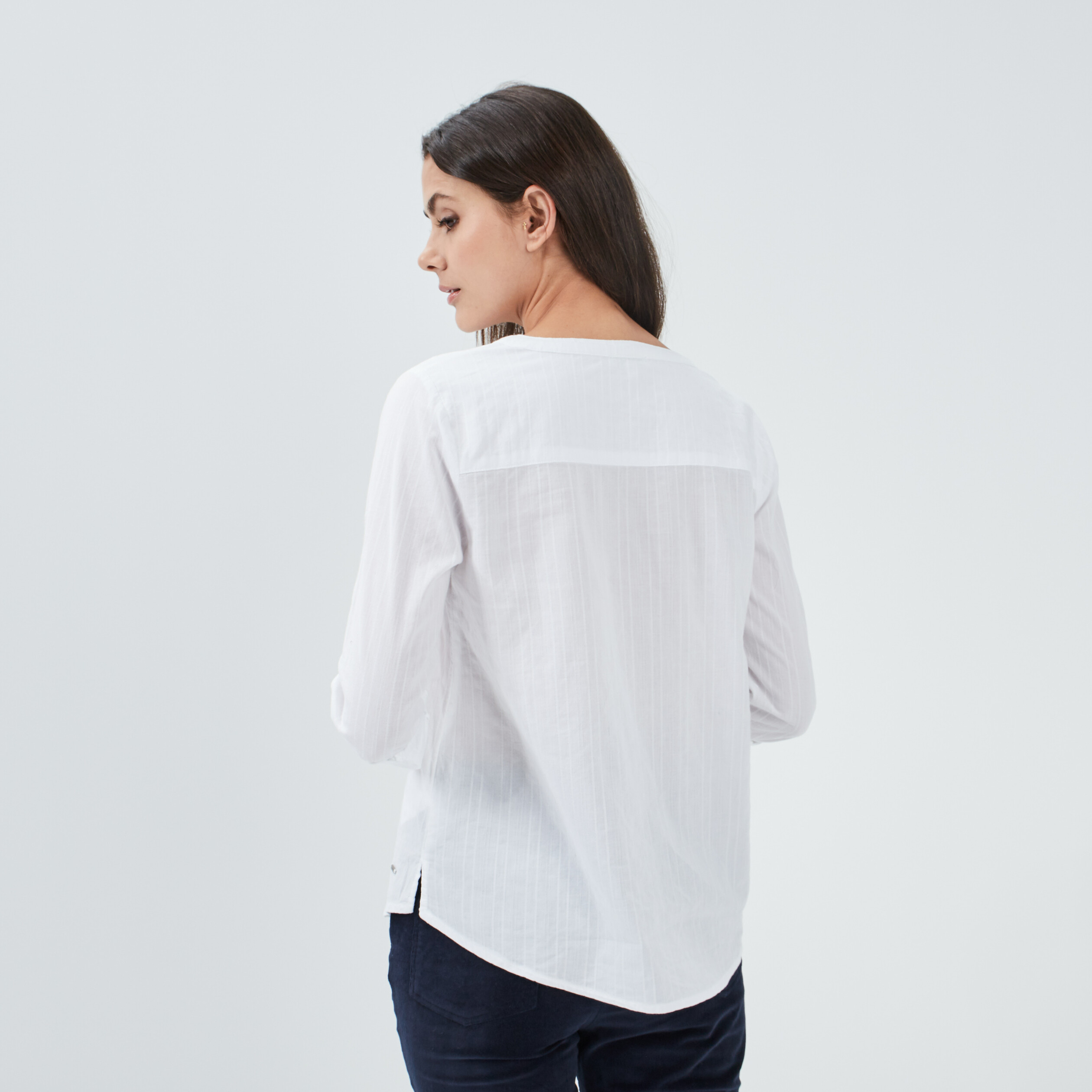 Blouse plastron manches 3 4 Creeks ivoire femme | La Halle