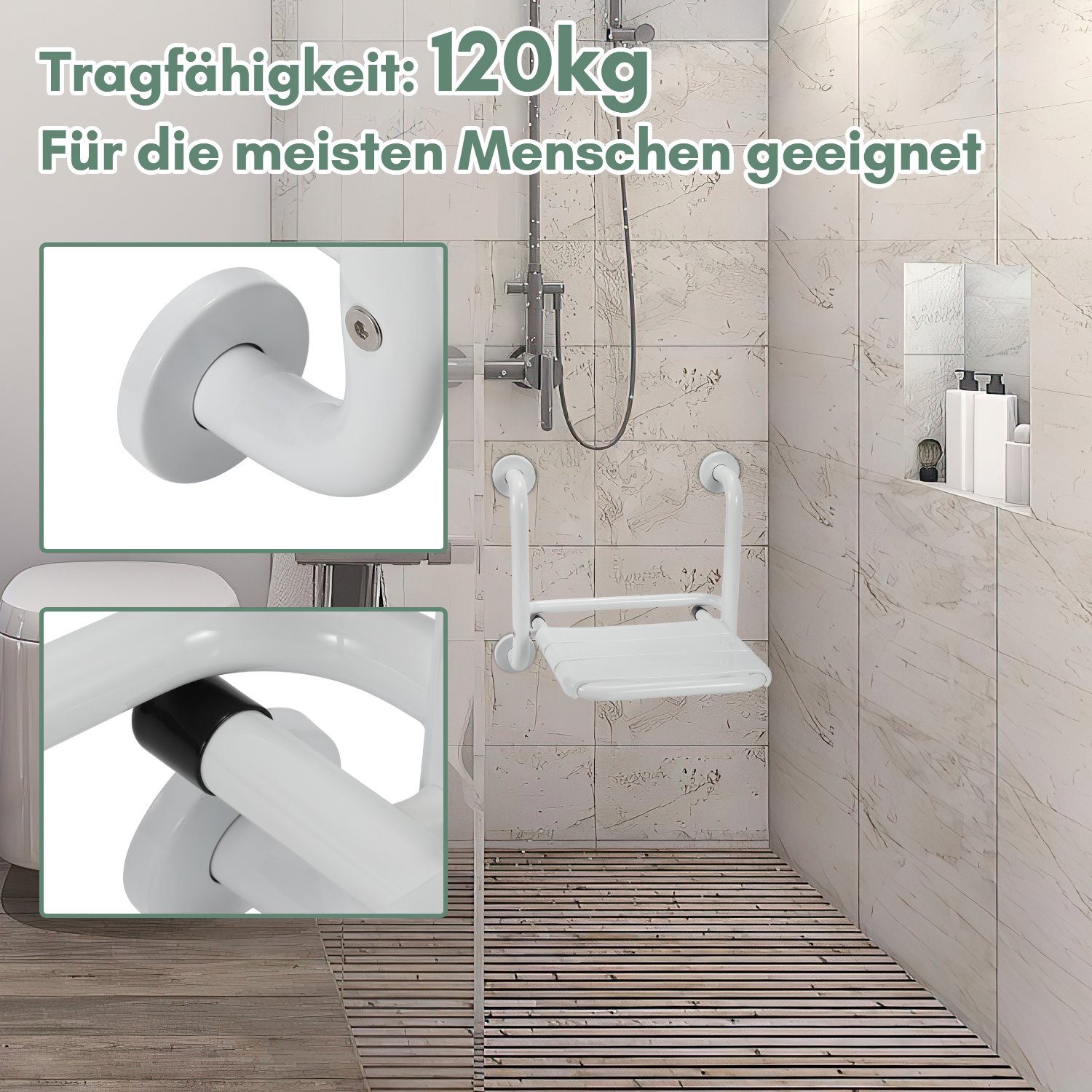 Lospitch Duschhocker Duschsitz Klappbar Wandmontage Duschhocker Badhocker bis 120kg