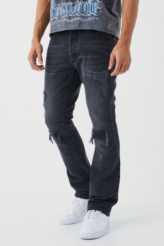 Slim-Fit Schlagjeans mit Rissen