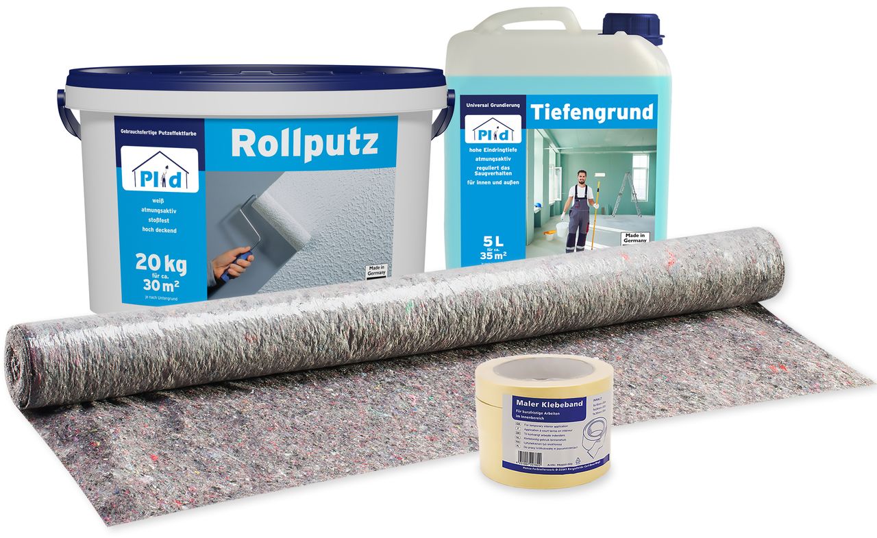 Plid Premium Rollputz Streichputz Dekorputz Strukturfarbe Set Weiß