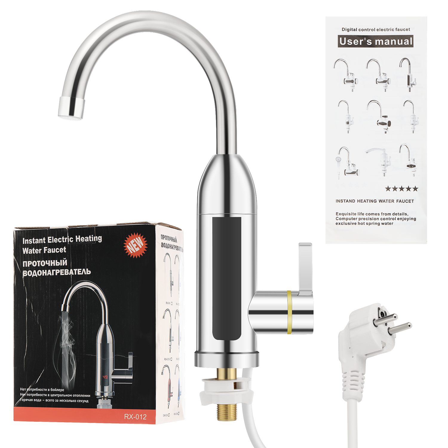 iscooter Klein-Durchlauferhitzer Elektrisch Temperaturanzeige einstellbar schwenkbar Wasserhähnen, Temperaturanzeige 30-60 ℃, IPX4 Küchenarmatur