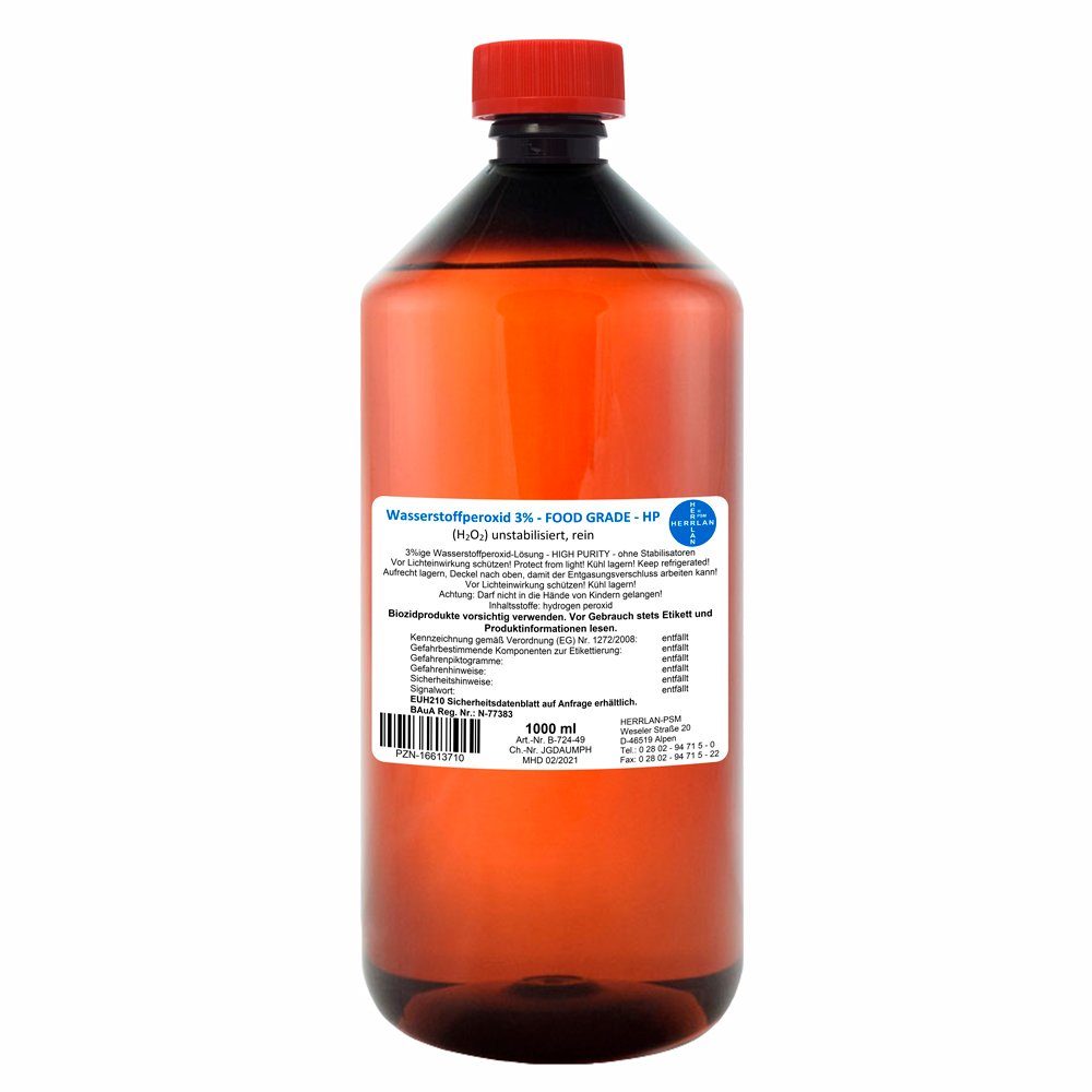 HERRLAN Wasserstoffperoxid 3% FOOD GRADE I 1 Liter I HERRLAN-Qualität Oberflächen-Desinfektionsmittel