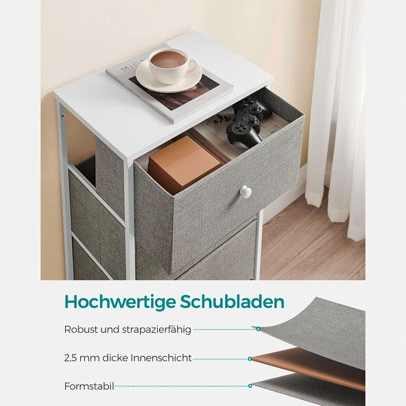 Kommode, 4 Schubladen, grau/weiß