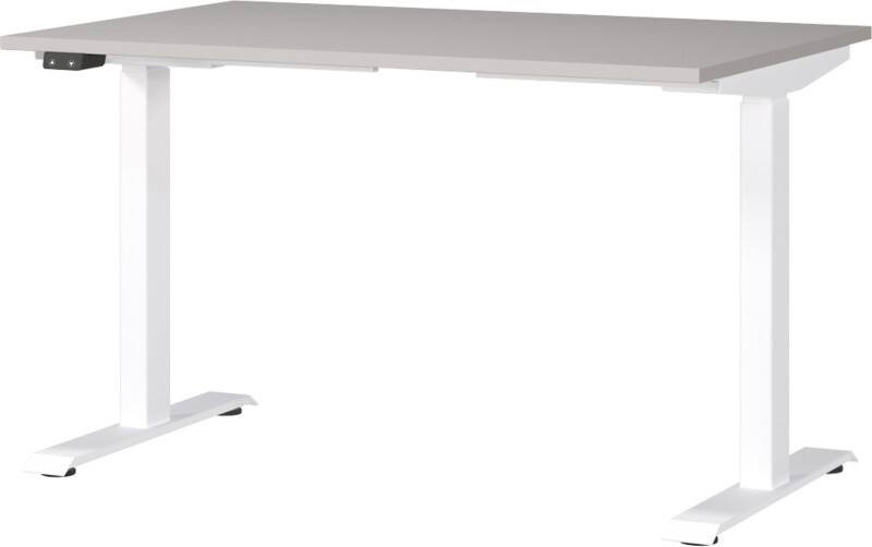 GERMANIA Sitz-Stehschreibtisch Metall, Spanplatte Kaschmir Weiß T-Fuß 1.200 x 800 x 1.200 mm