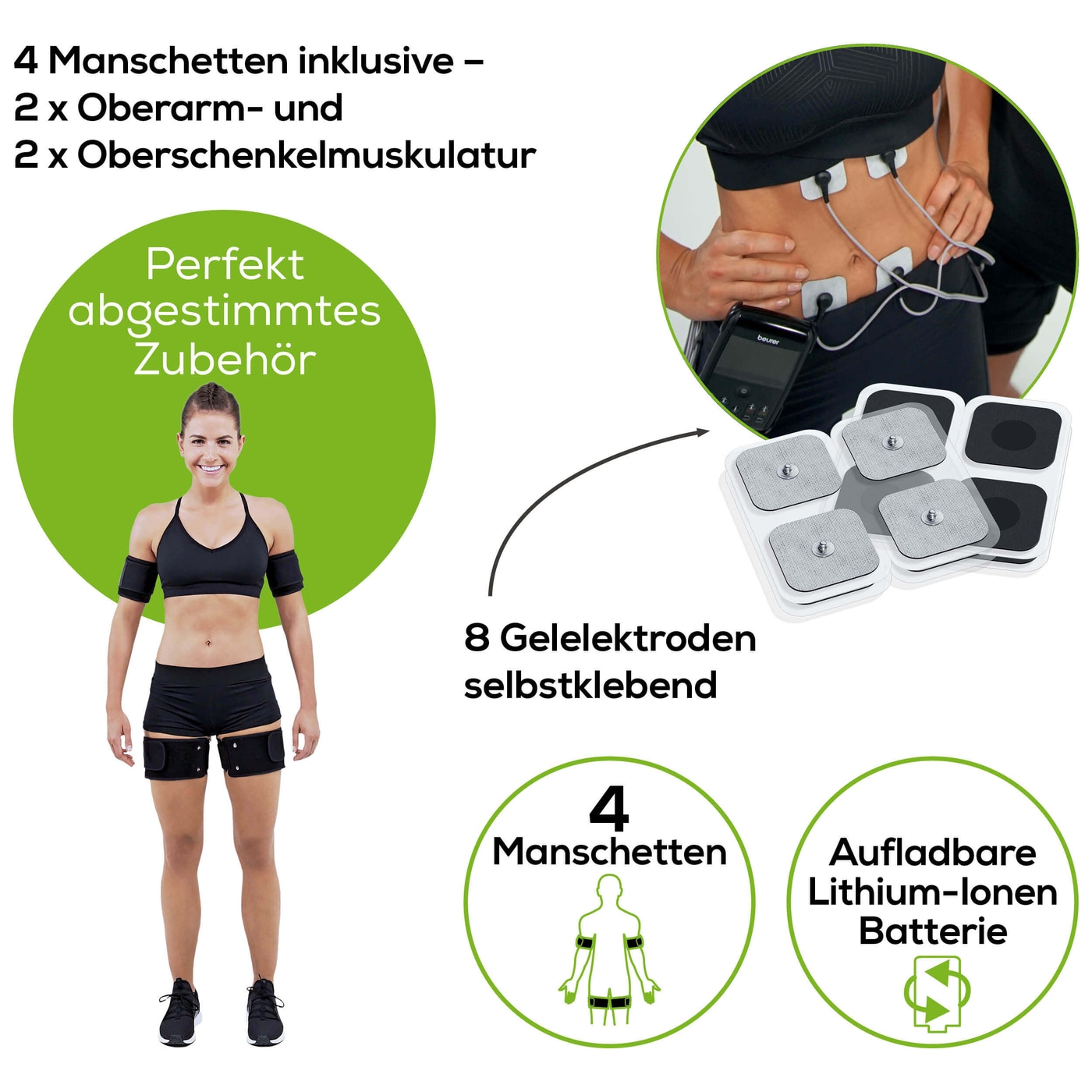 Beurer High End EMS-Gerät EM 95 <i>Bluetooth</i>®-High-End-EMS-Trainer mit Virtual Coach, 4 Manschetten & 8 Elektroden