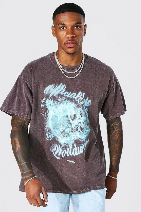 Gefärbtes Oversize T-Shirt mit Totenkopf-Print