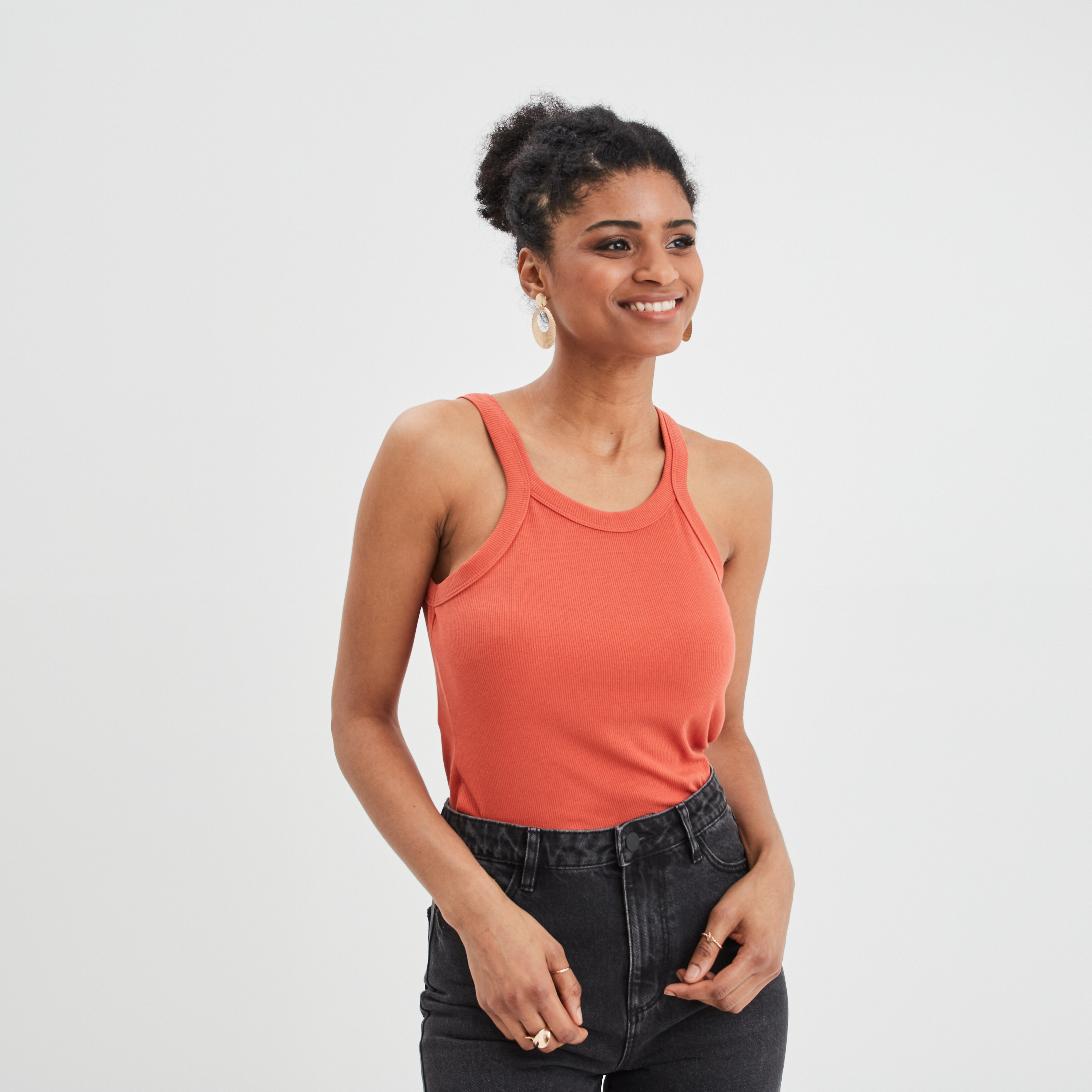 Débardeur côtelé encolure américaine orange foncé femme | La Halle