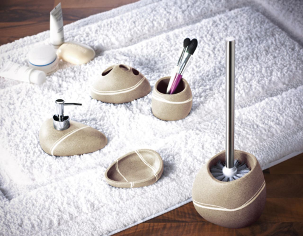 Ridder WC-Bürste Little Rock, beige, Stielfarbe: chromfarben, Polyresin / Edelstahl