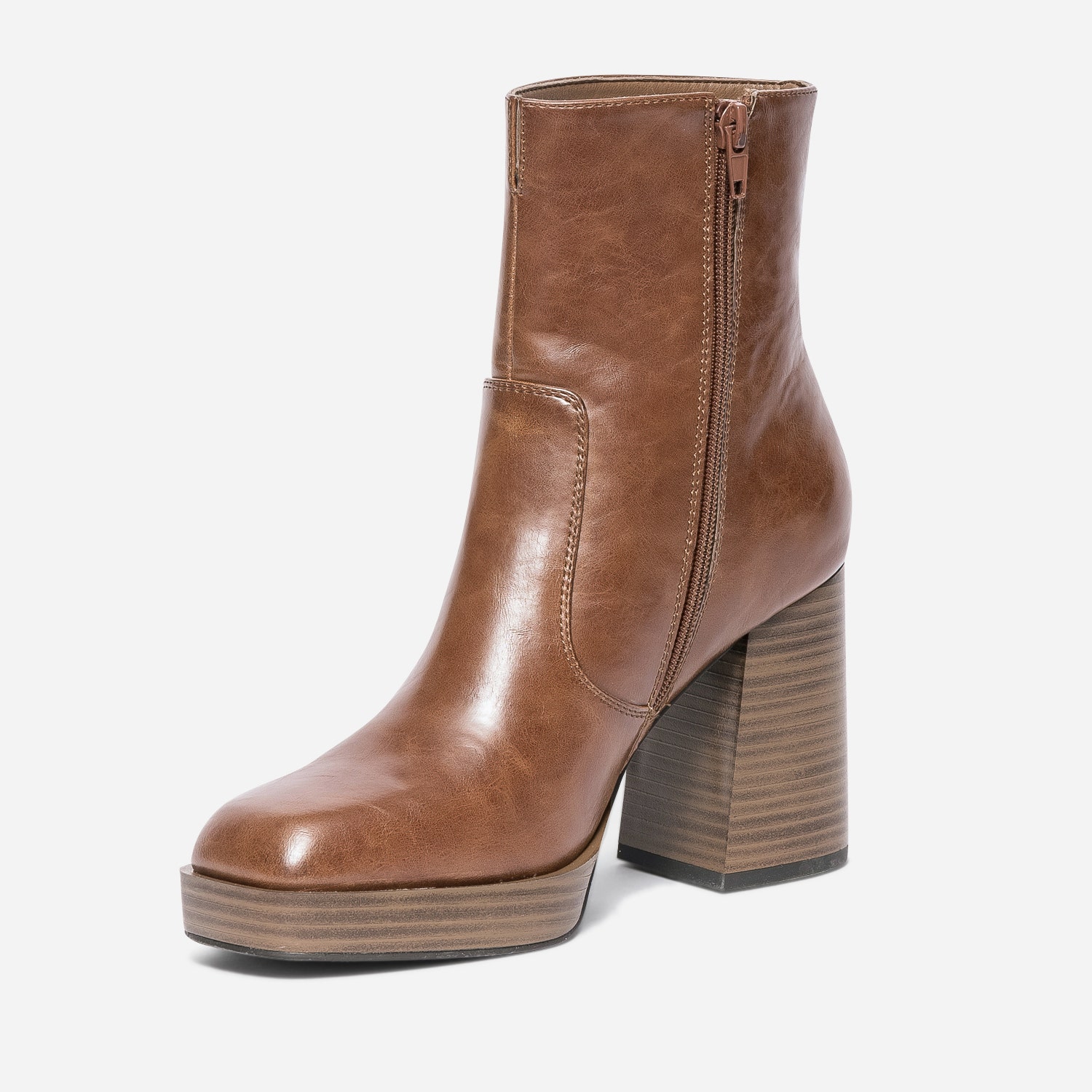 Boots camel à plateforme et talon flare