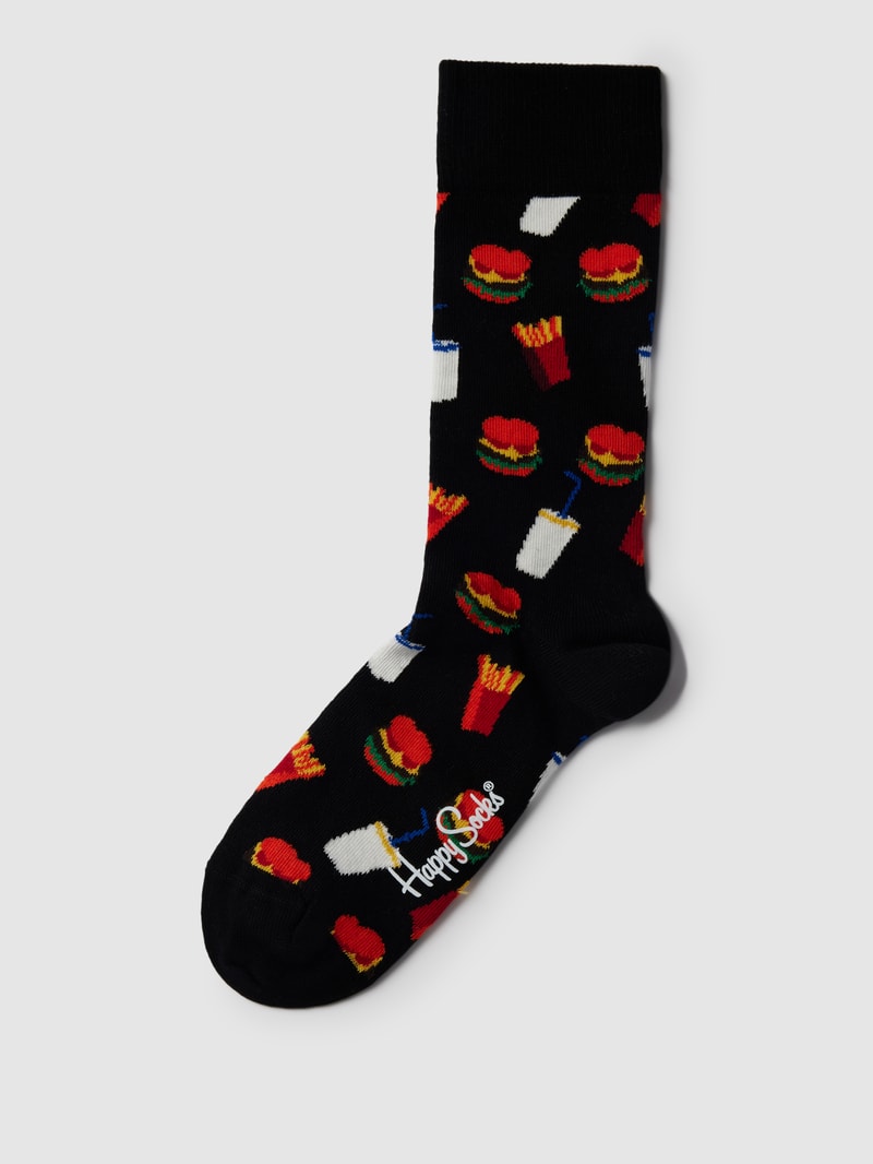 Socken mit Allover-Muster Modell 'BURGER' in schwarz