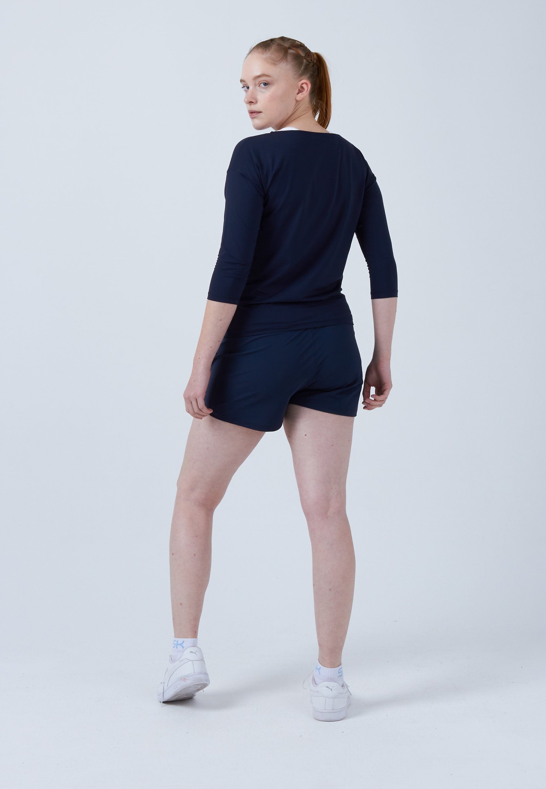 SPORTKIND Funktionsshirt Tennis 3/4 Loose Fit Shirt Mädchen & Damen navy blau